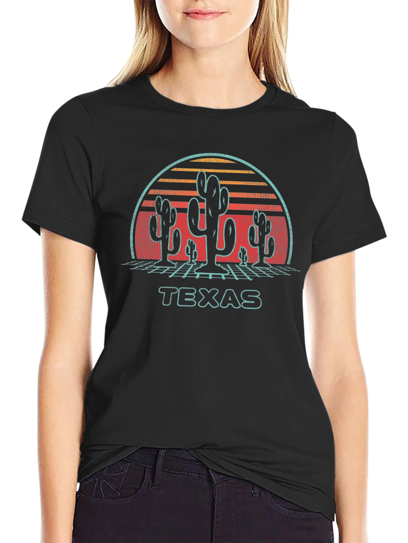 Texas Cactus Retro Graphic T-Shirt