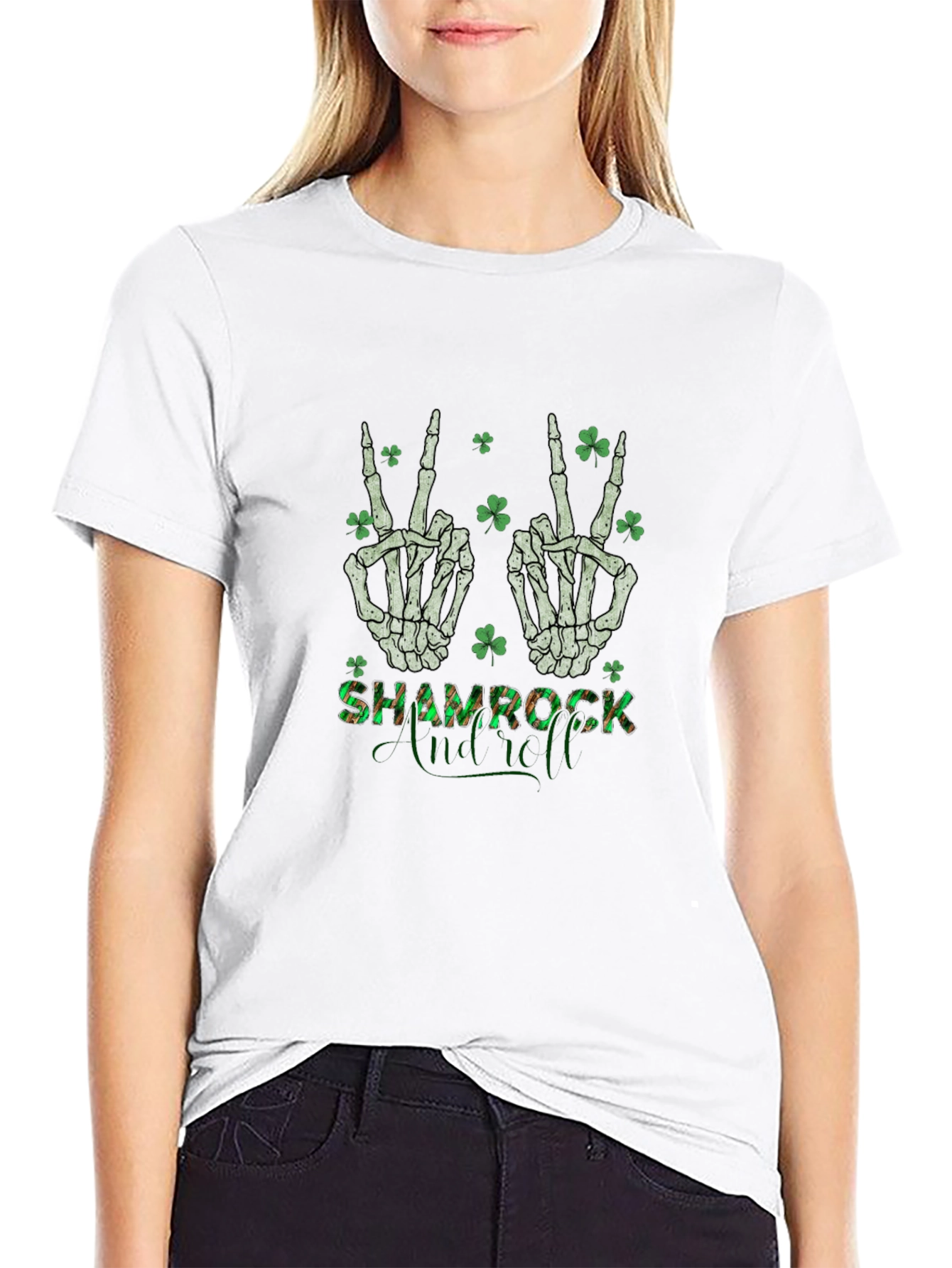 Shamrock Skeleton Peace Sign T-Shirt