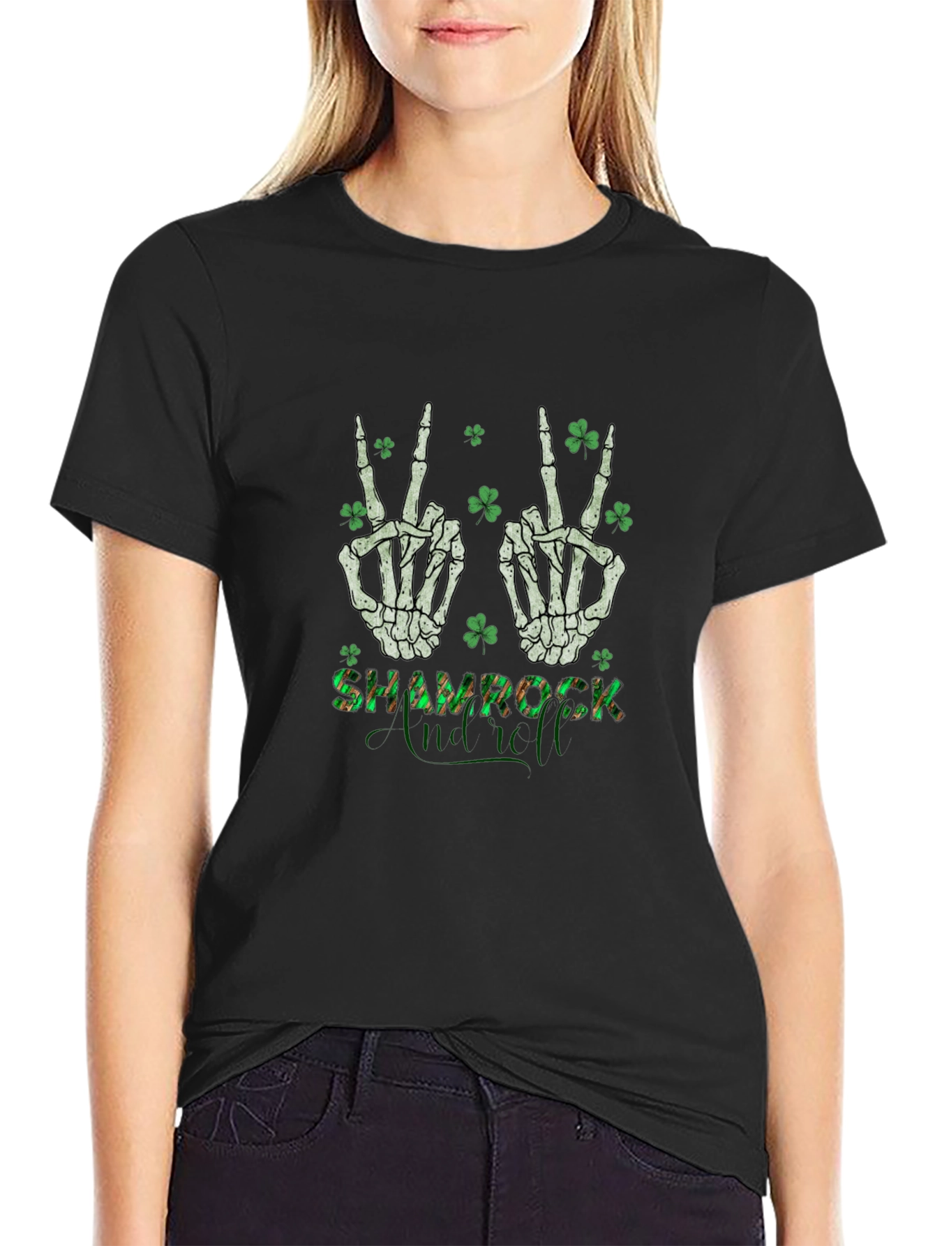 Shamrock Skeleton Peace Sign T-Shirt