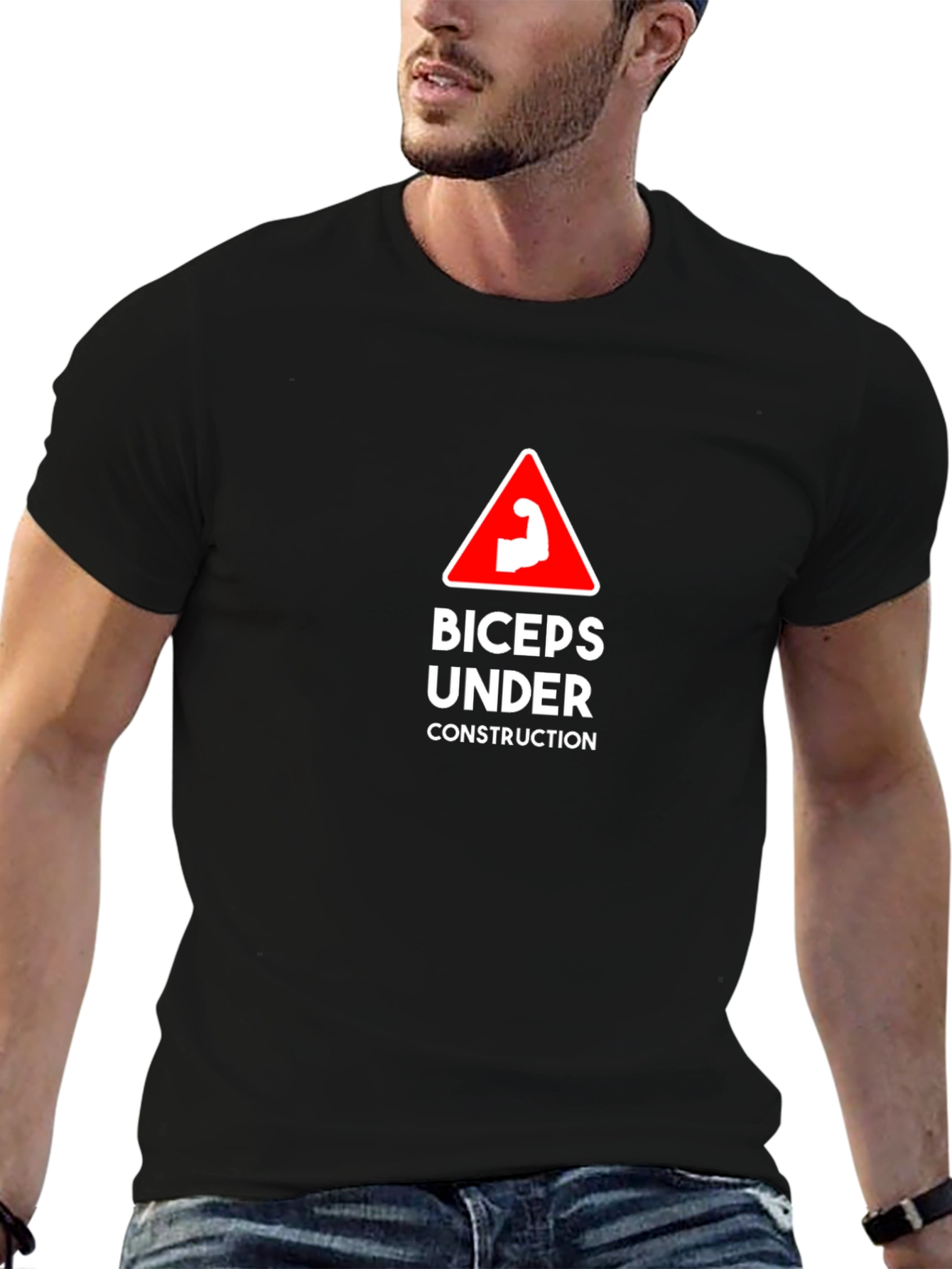 Biceps Under Construction Graphic Tee - Black