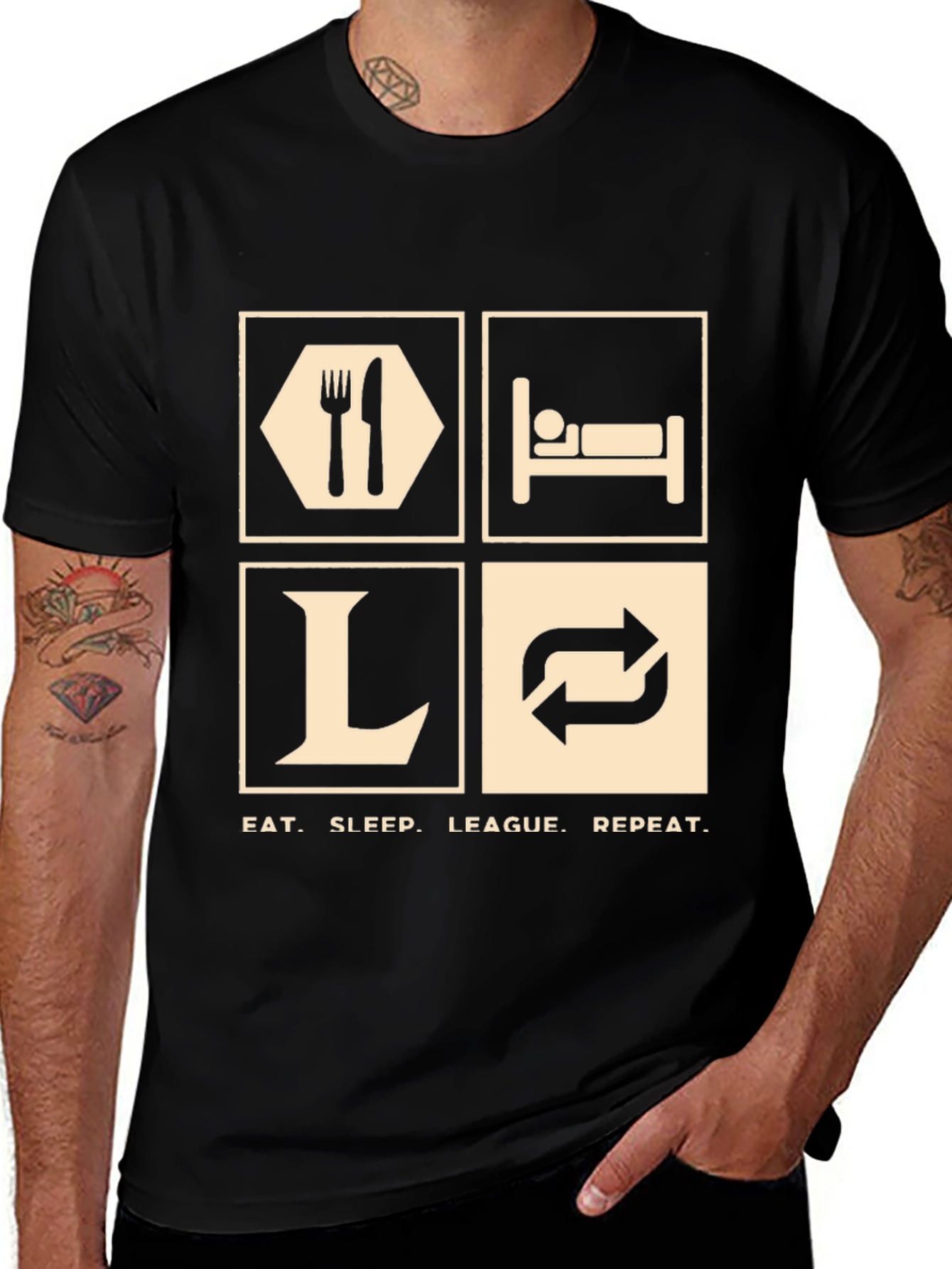 Eat Sleep League Repeat T-Shirt - Gamer Tee