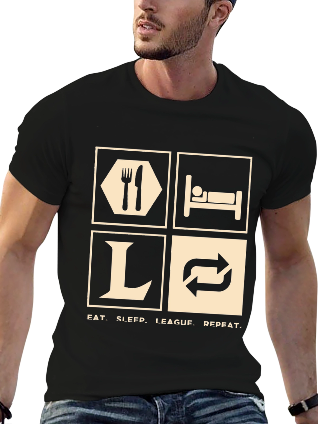 Eat Sleep League Repeat T-Shirt - Gamer Tee