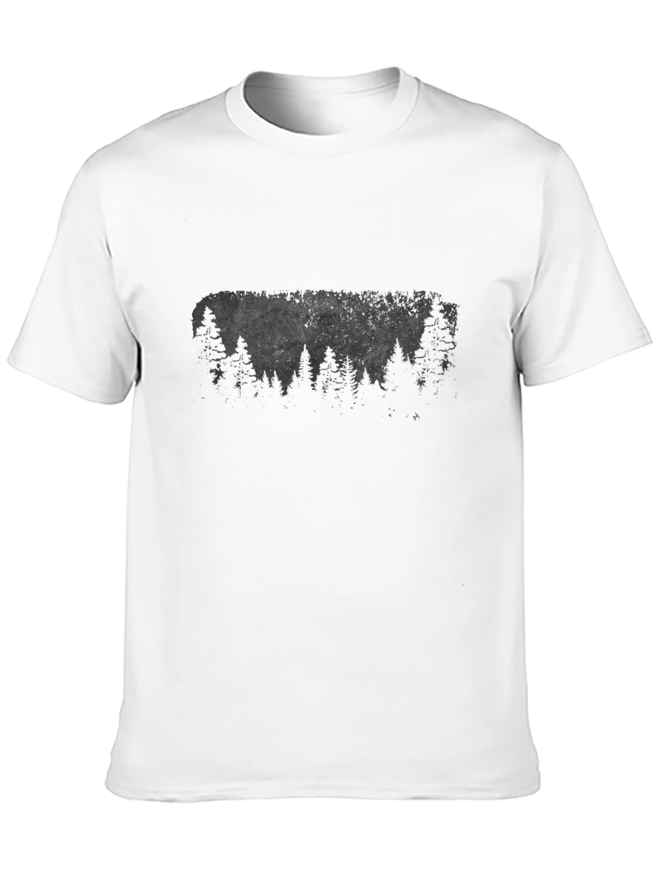 Mens Black T-Shirt with Forest Silhouette Graphic
