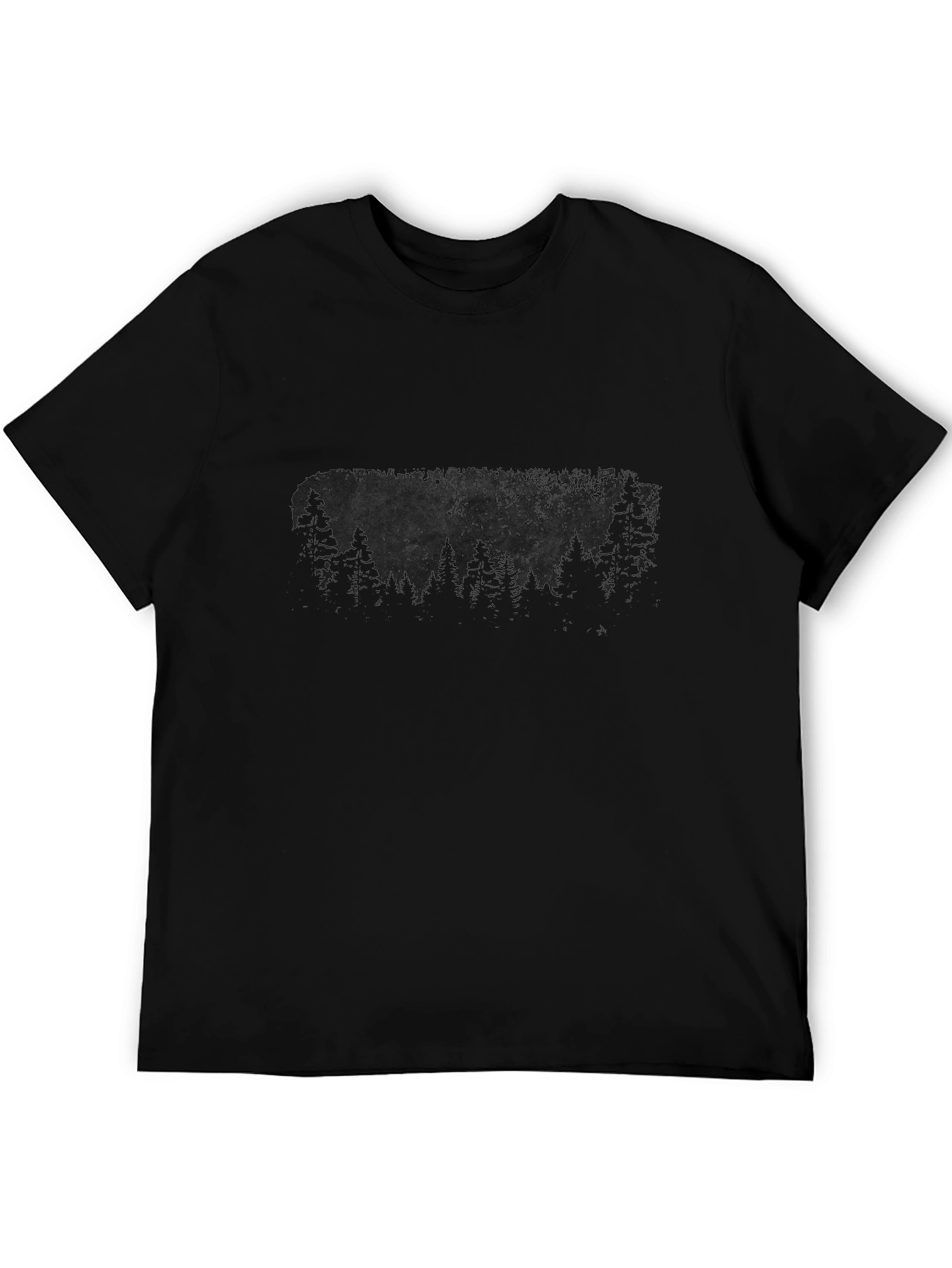 Mens Black T-Shirt with Forest Silhouette Graphic