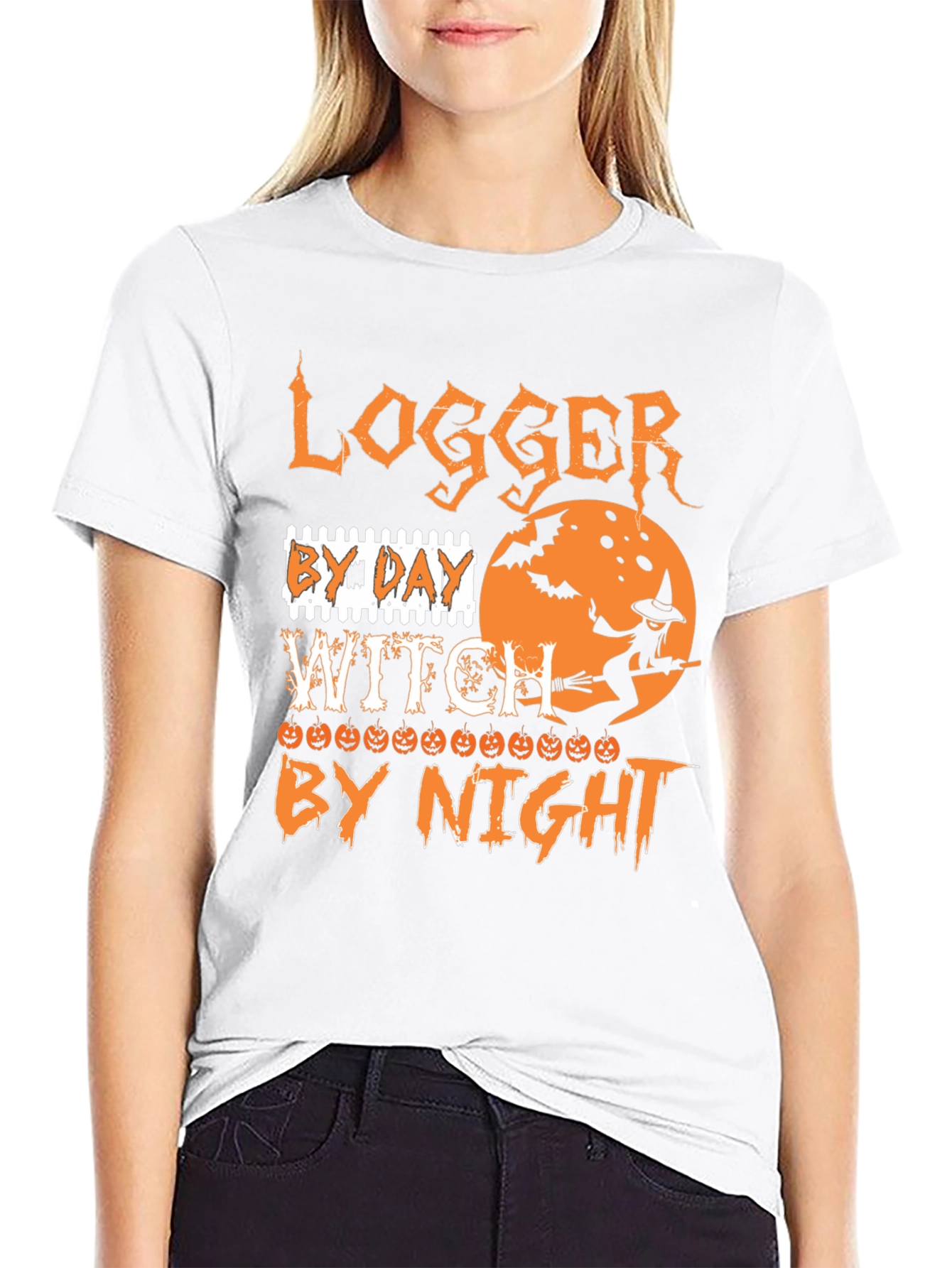 Logger By Day Witch By Night Halloween T-Shirt