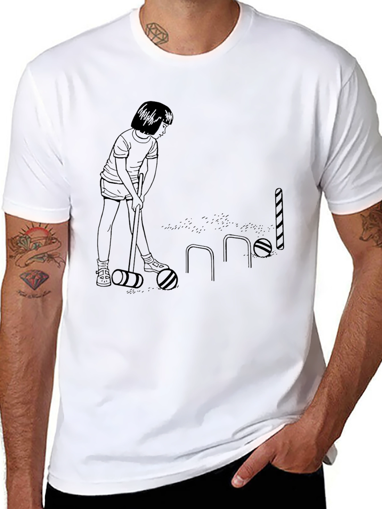 Croquet Player Black Graphic Tee