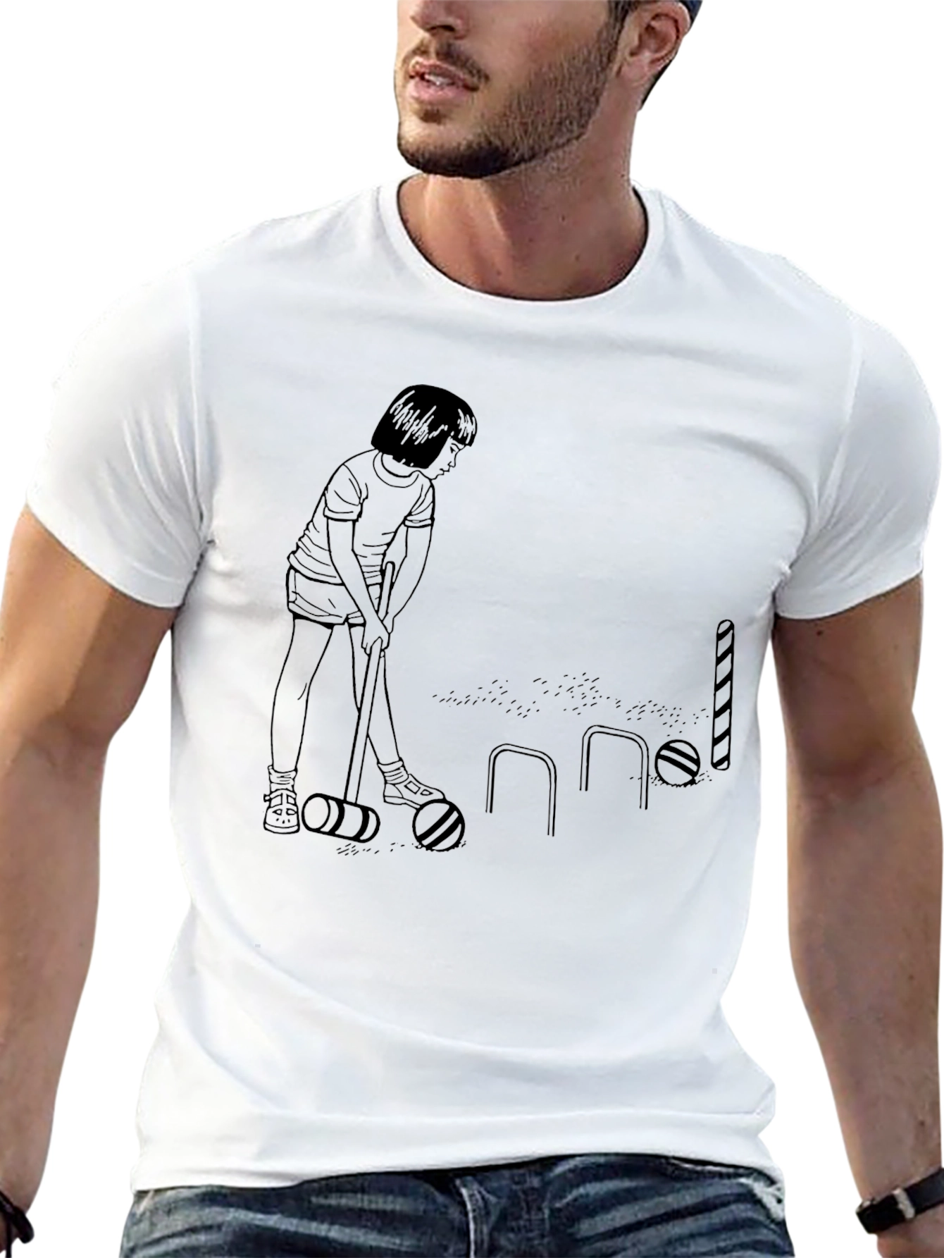 Croquet Player Black Graphic Tee