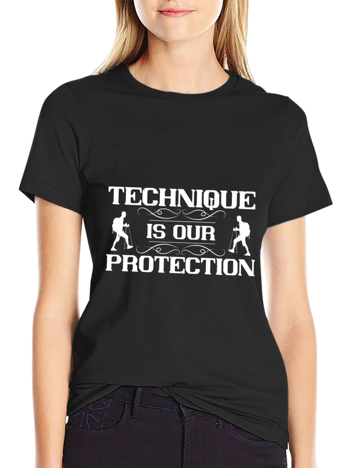 Technique is Our Protection Black Graphic T-Shirt