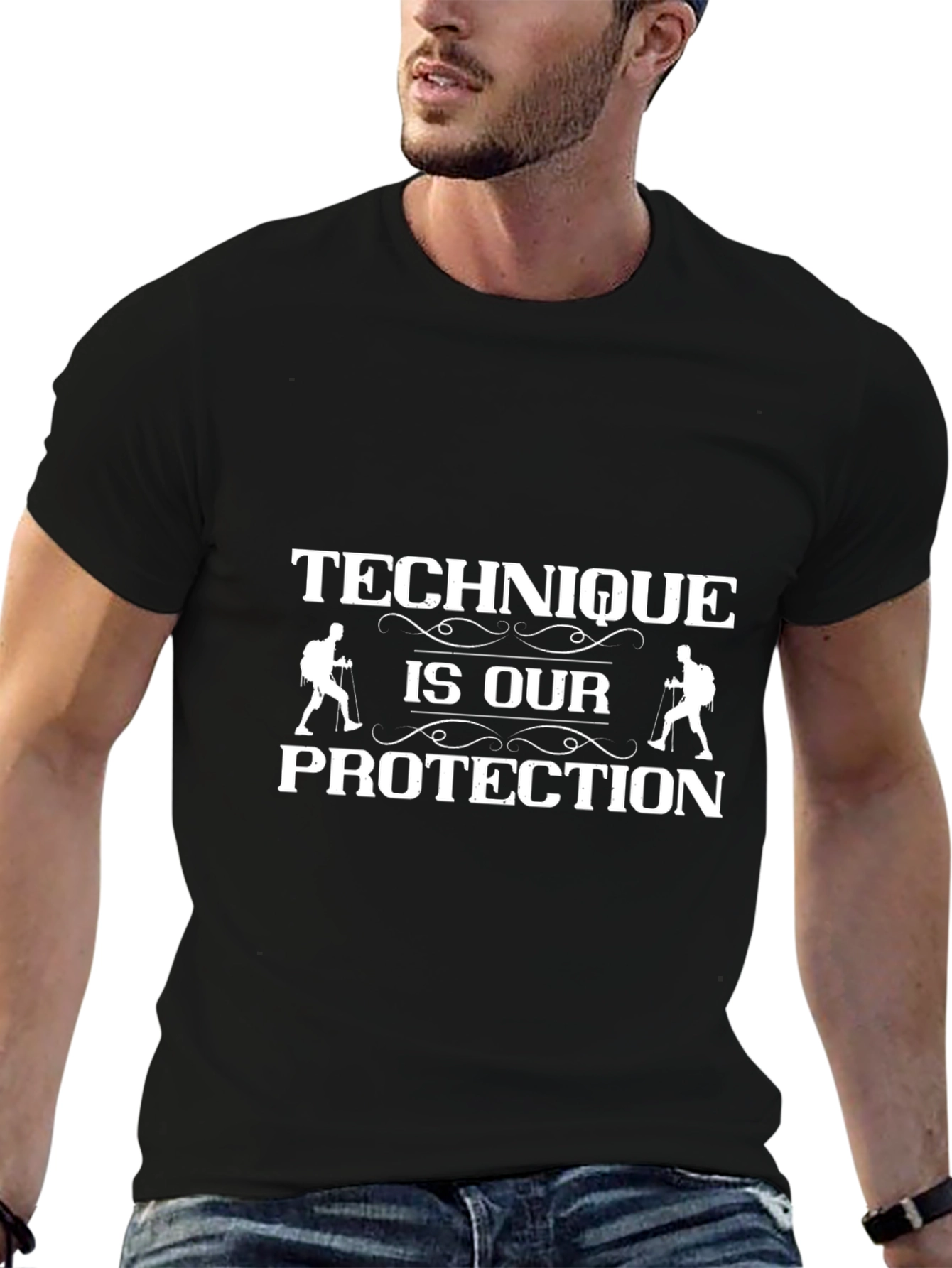 Technique is Our Protection Black Graphic T-Shirt