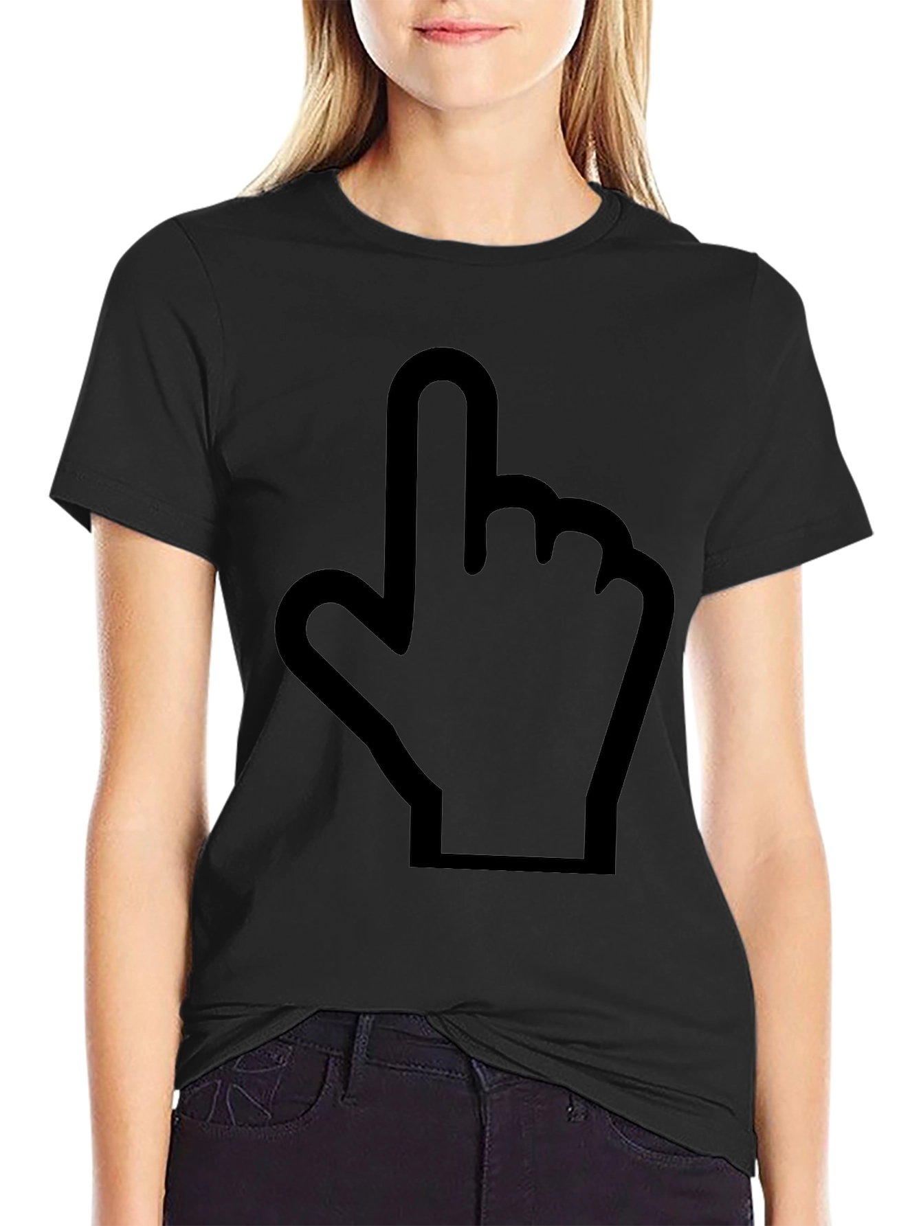 Pointing Finger Graphic Tee - Black Cotton Casual Shirt