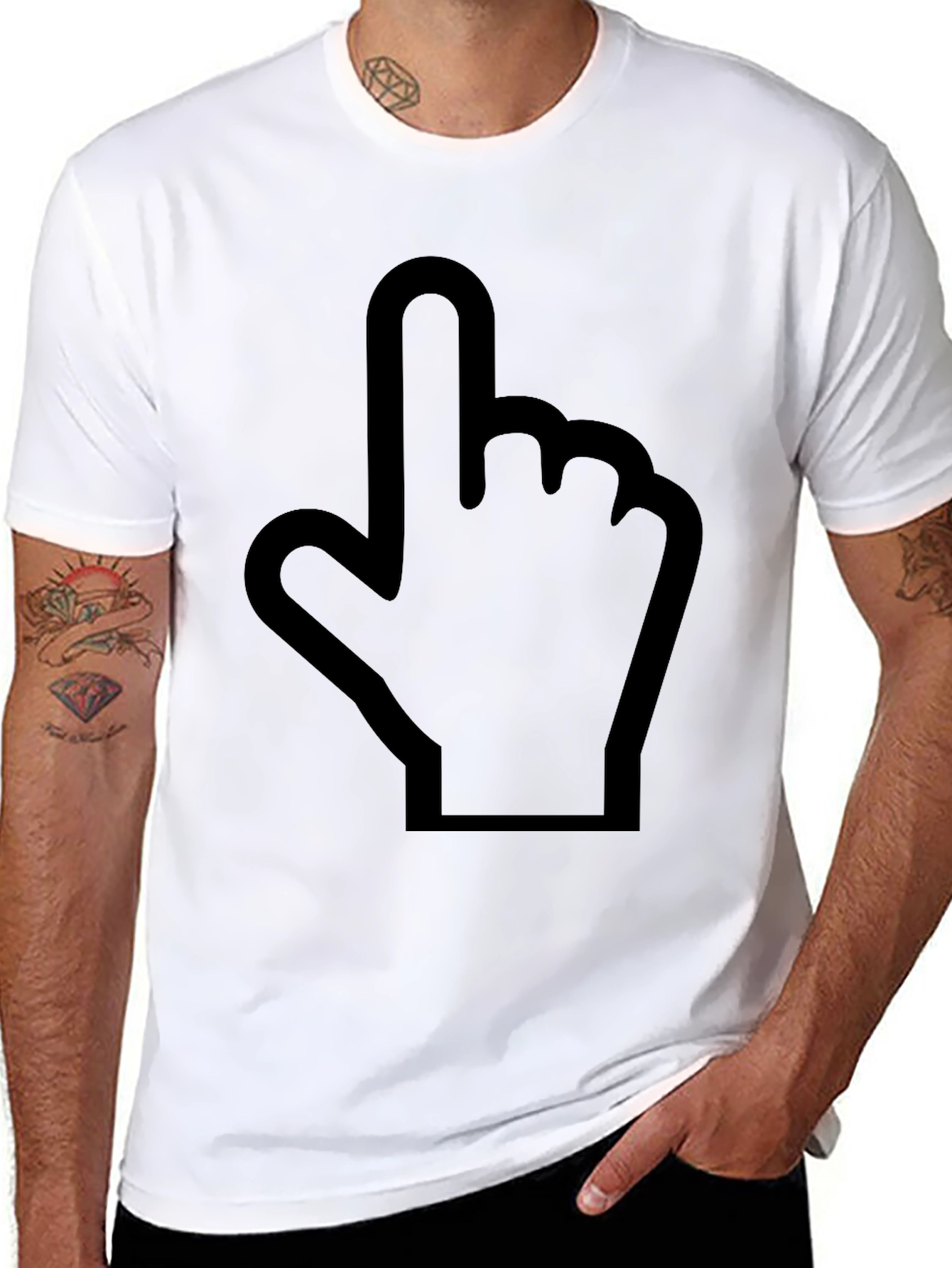 Pointing Finger Graphic Tee - Black Cotton Casual Shirt