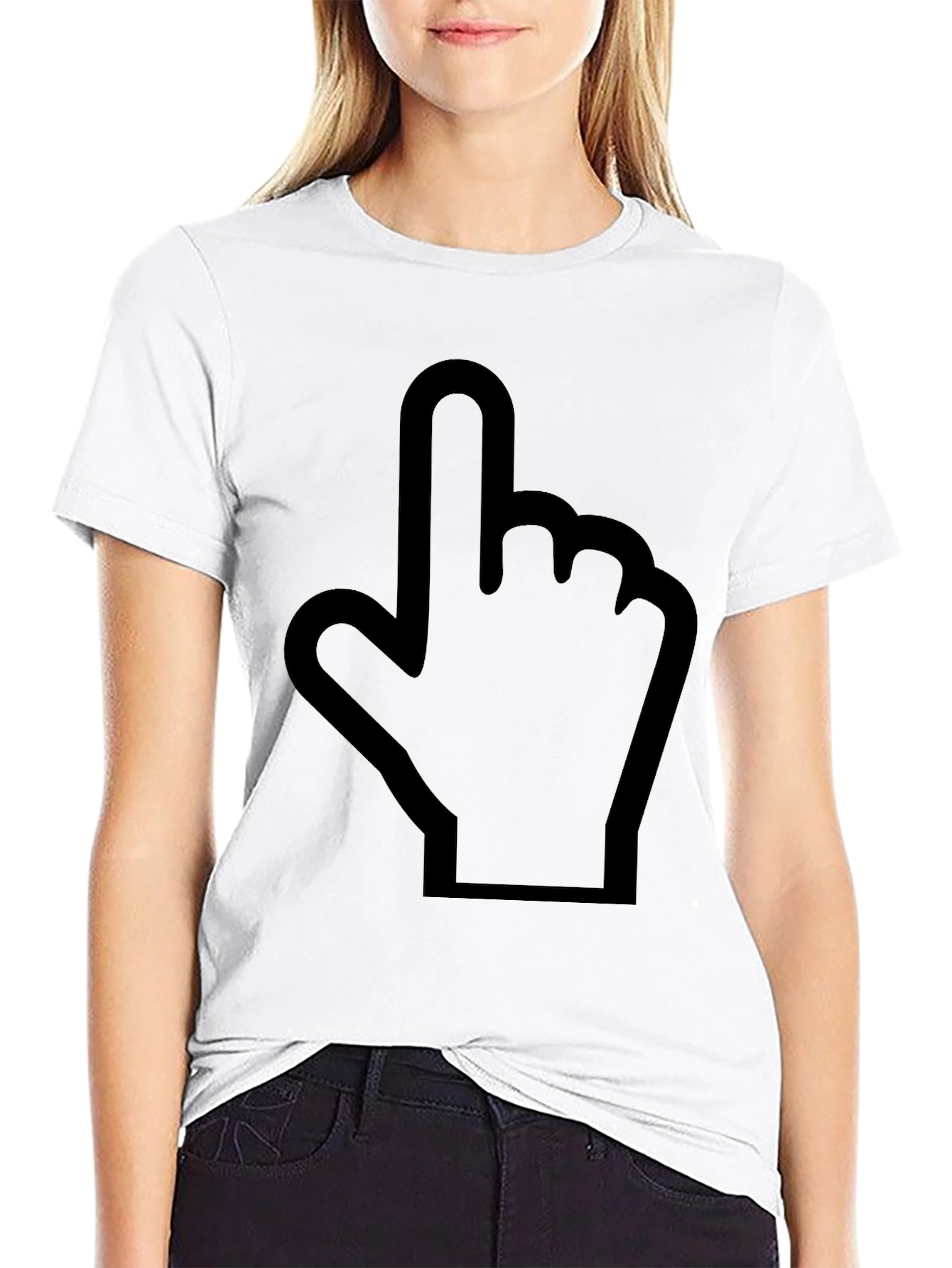 Pointing Finger Graphic Tee - Black Cotton Casual Shirt