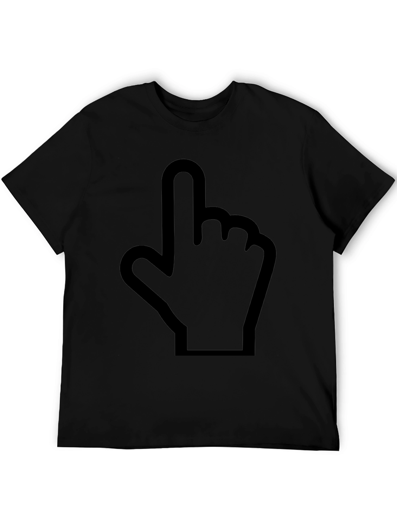 Pointing Finger Graphic Tee - Black Cotton Casual Shirt