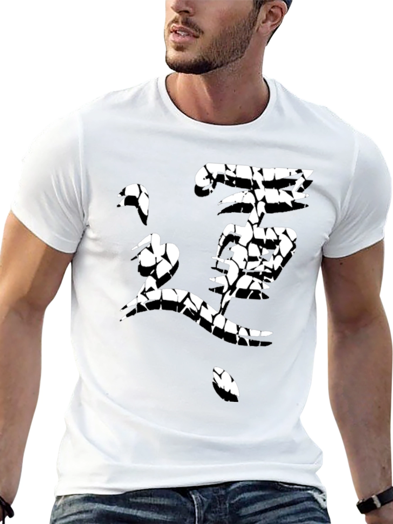 Mens Black T-Shirt with Abstract Cracked Graphic