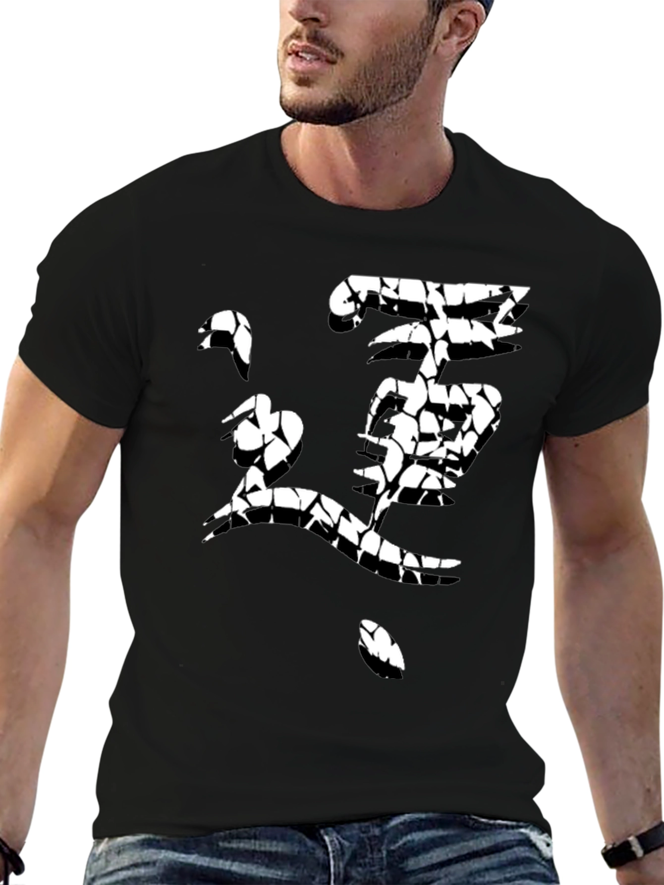 Mens Black T-Shirt with Abstract Cracked Graphic