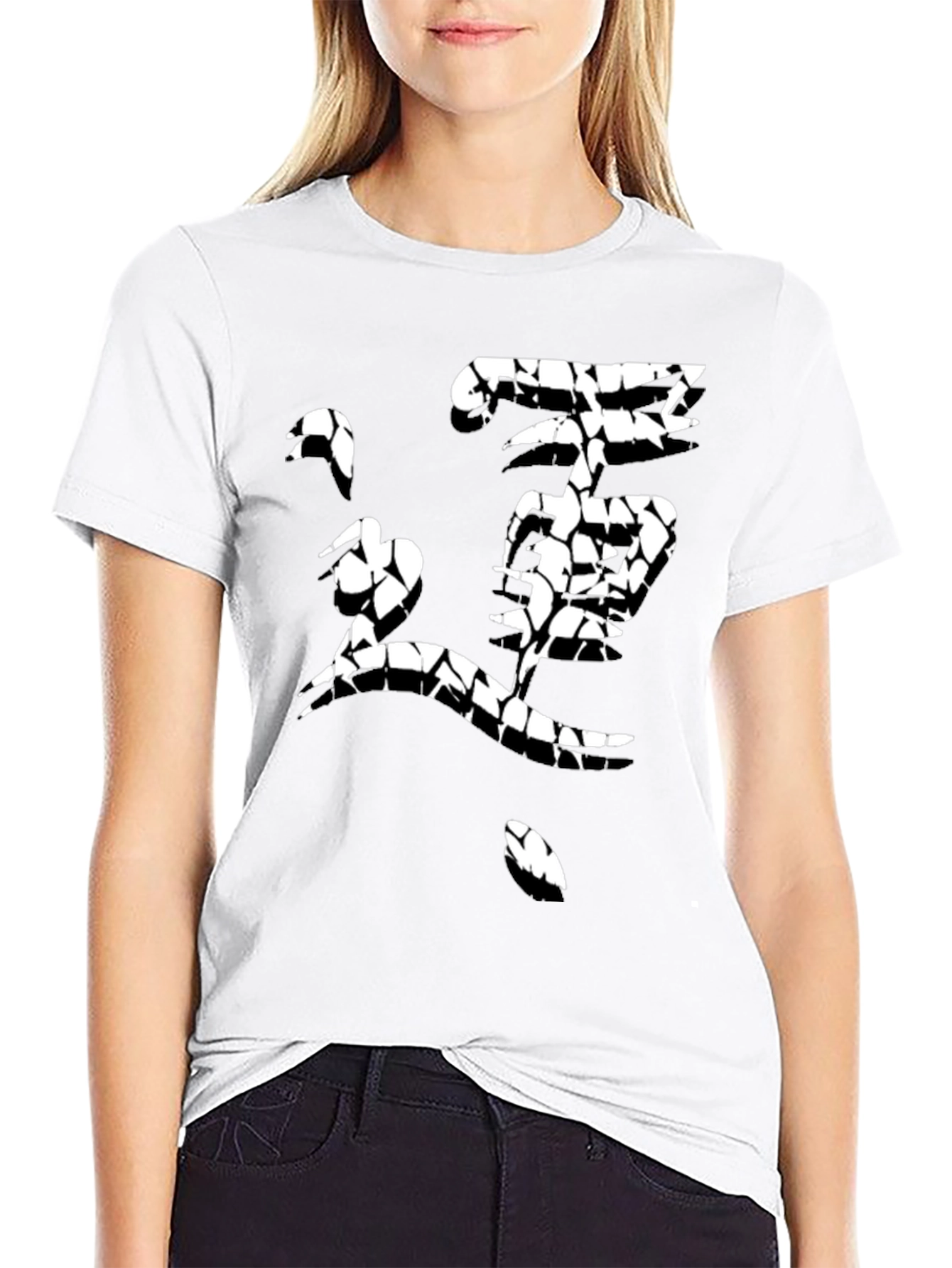 Mens Black T-Shirt with Abstract Cracked Graphic