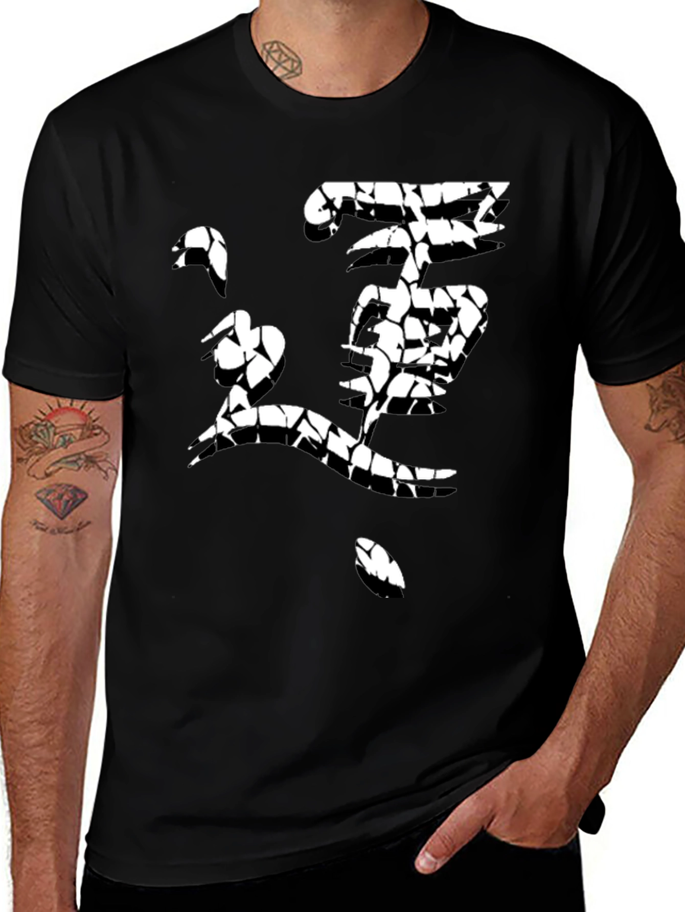 Mens Black T-Shirt with Abstract Cracked Graphic