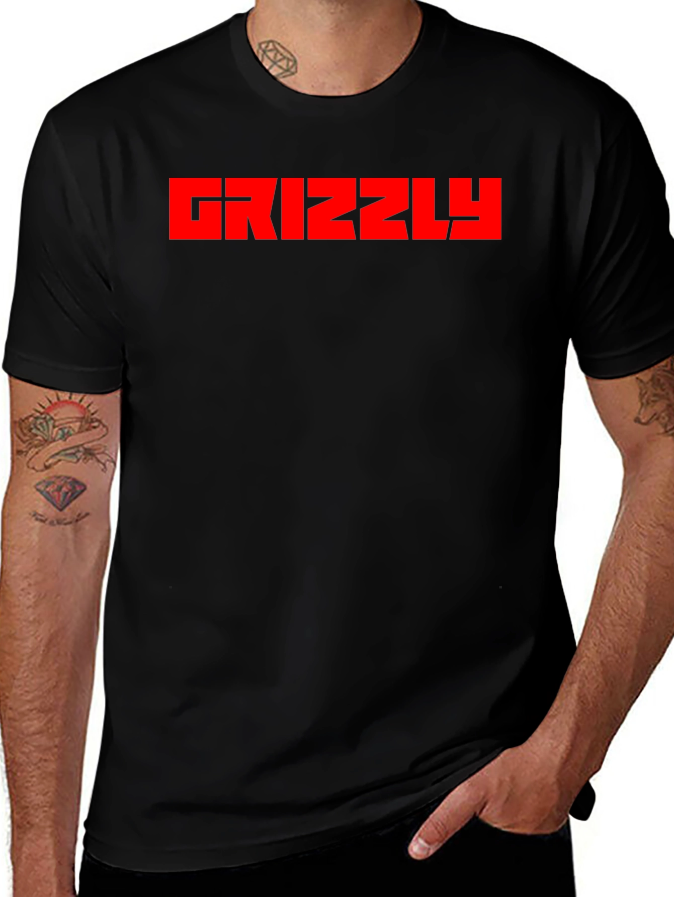 Grizzly Black T-Shirt - Bold Red Graphic Tee