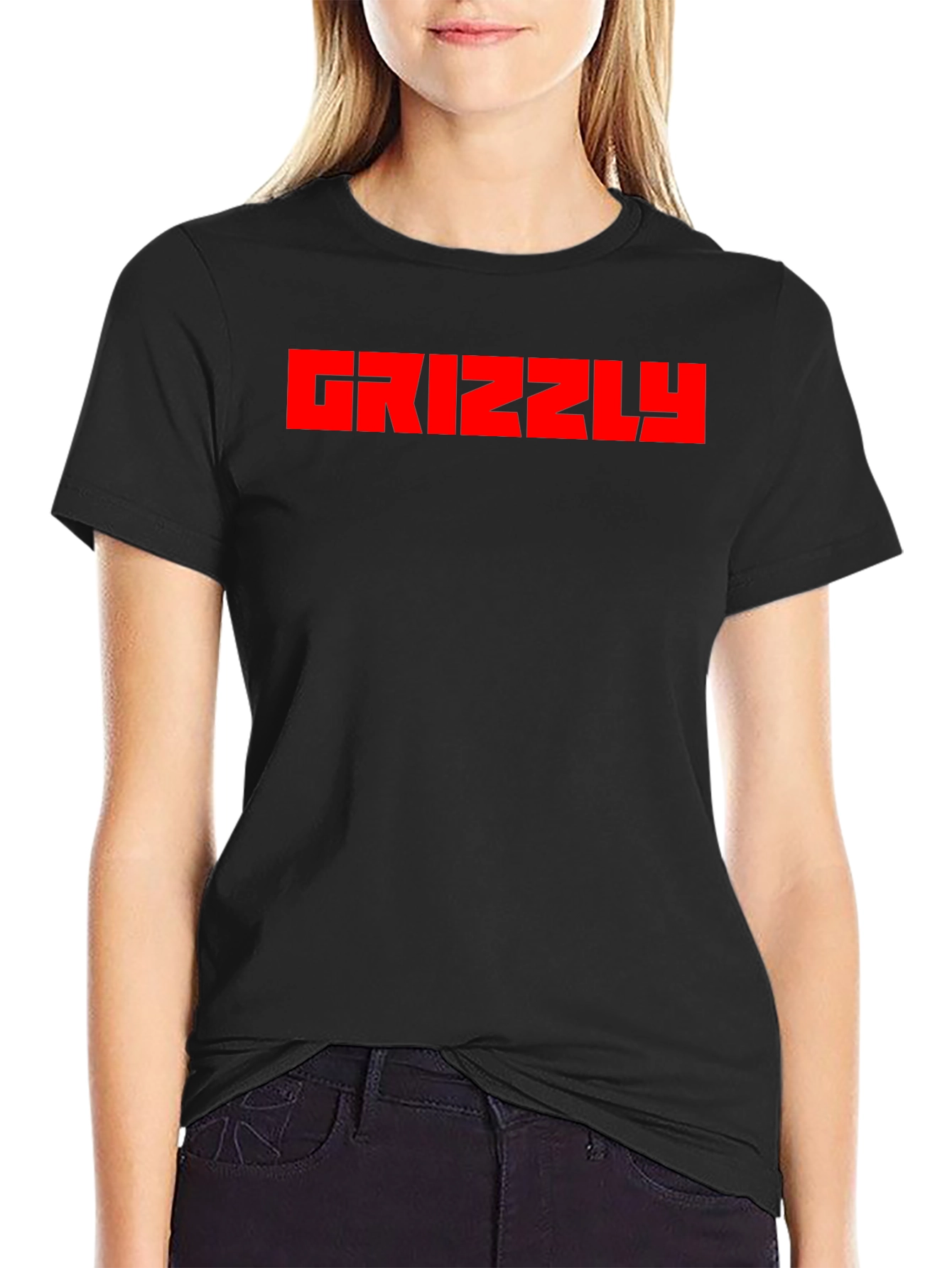 Grizzly Black T-Shirt - Bold Red Graphic Tee