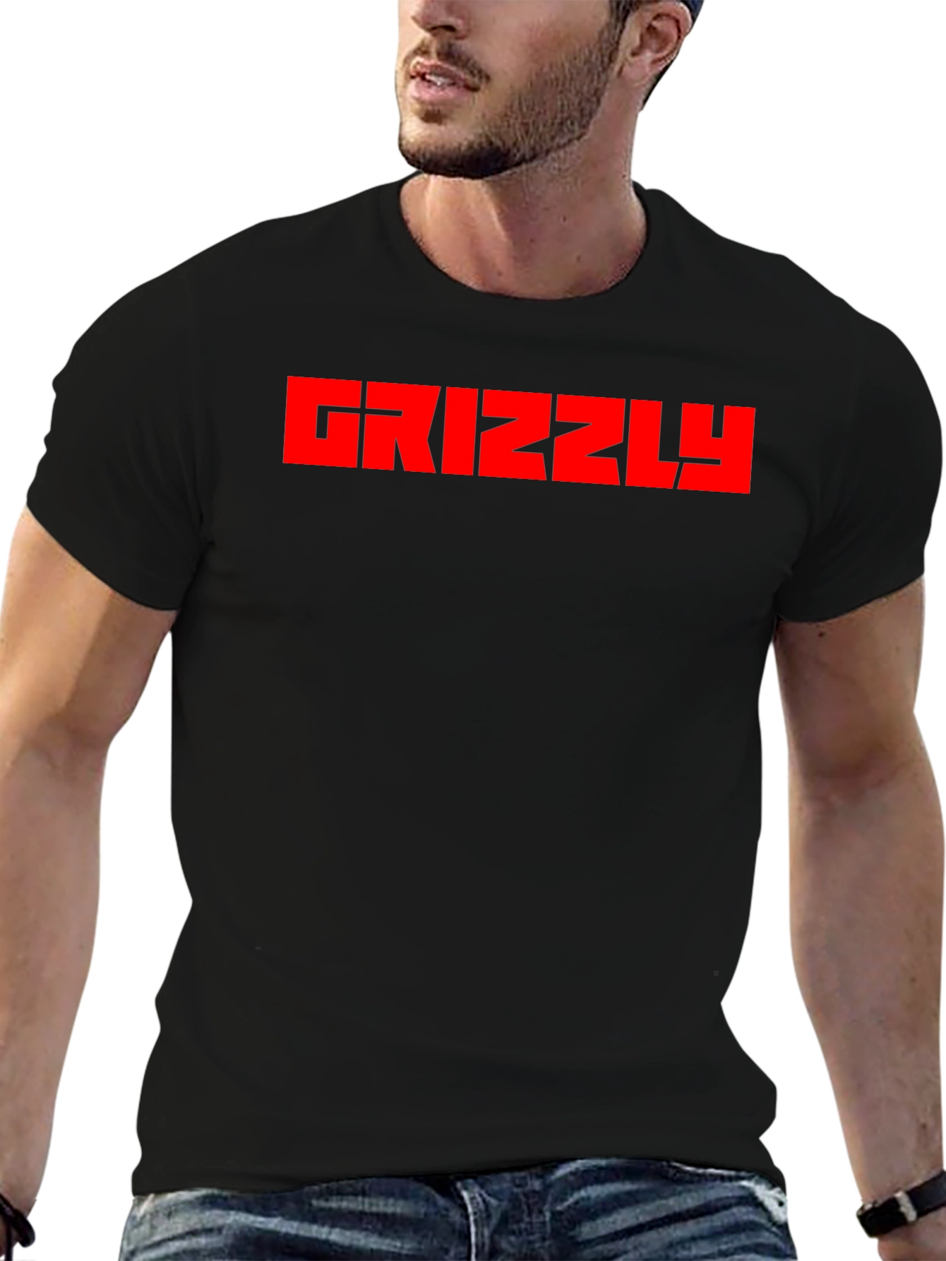 Grizzly Black T-Shirt - Bold Red Graphic Tee