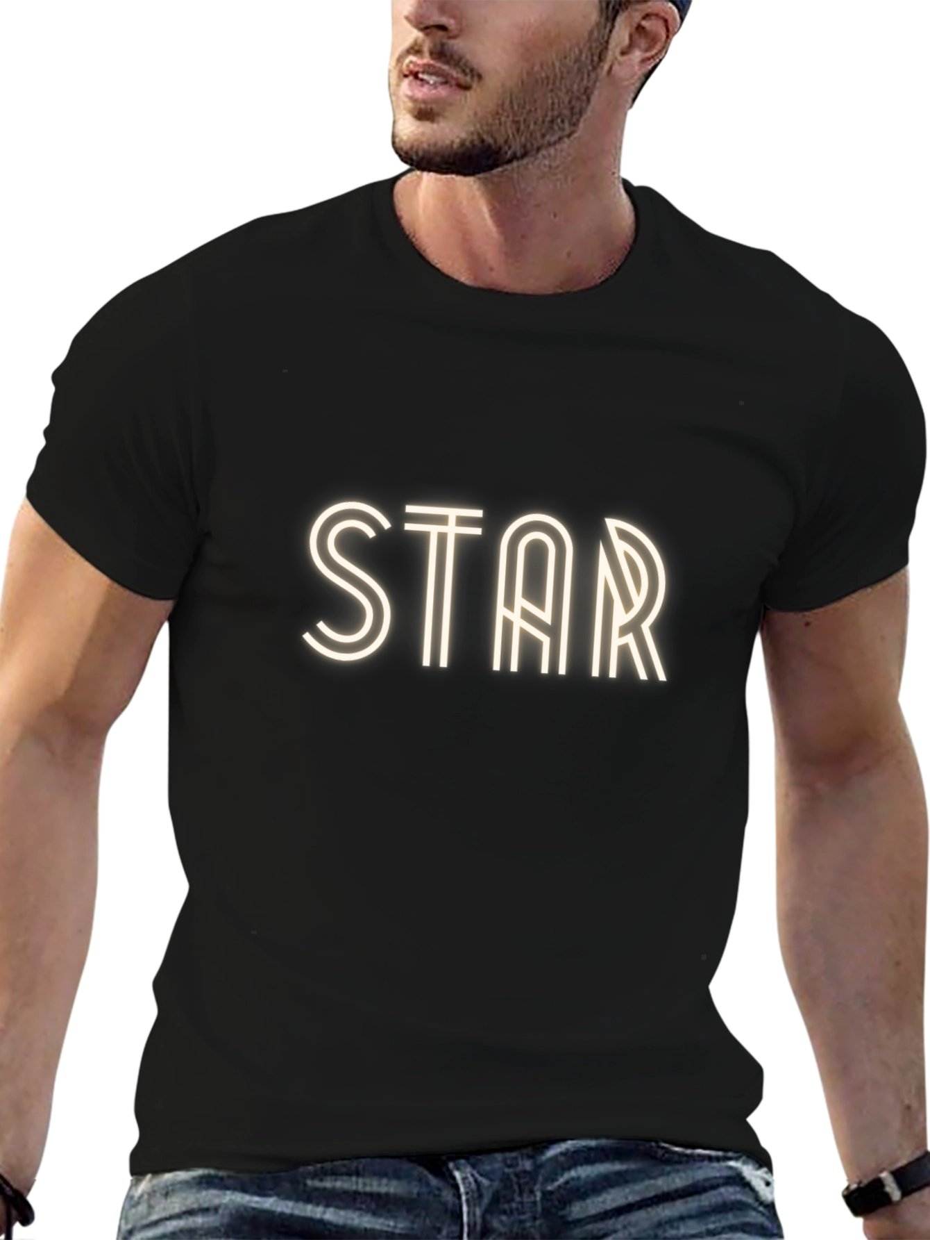 STAR Graphic Print Black T-Shirt