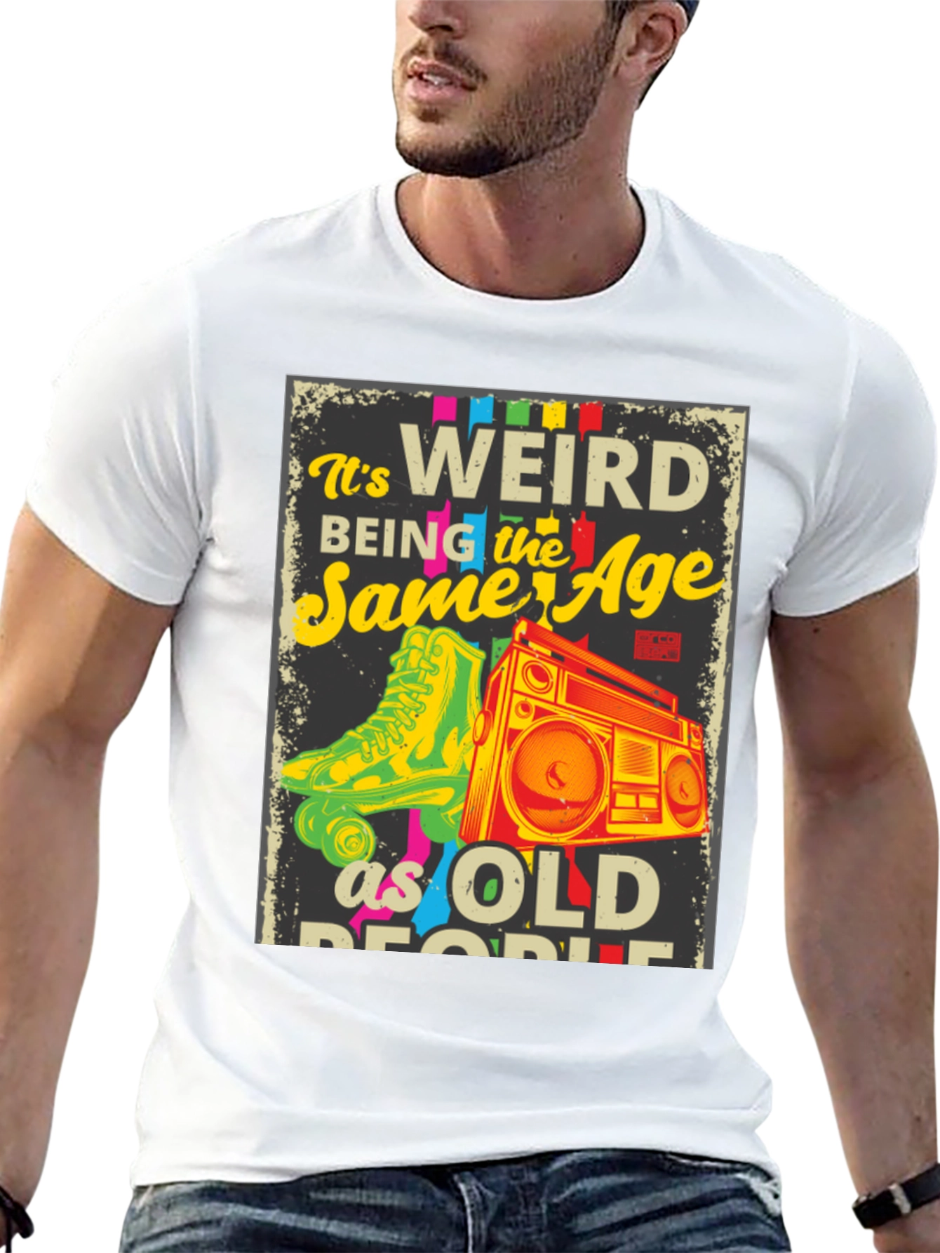 Retro Roller Skate & Boombox Graphic T-Shirt