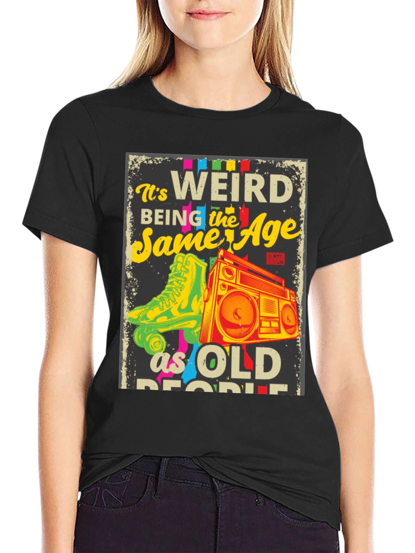 Retro Roller Skate & Boombox Graphic T-Shirt