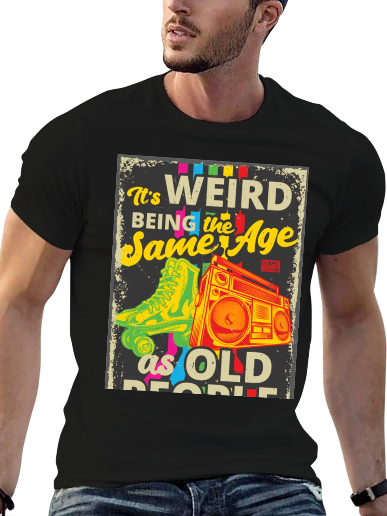 Retro Roller Skate & Boombox Graphic T-Shirt