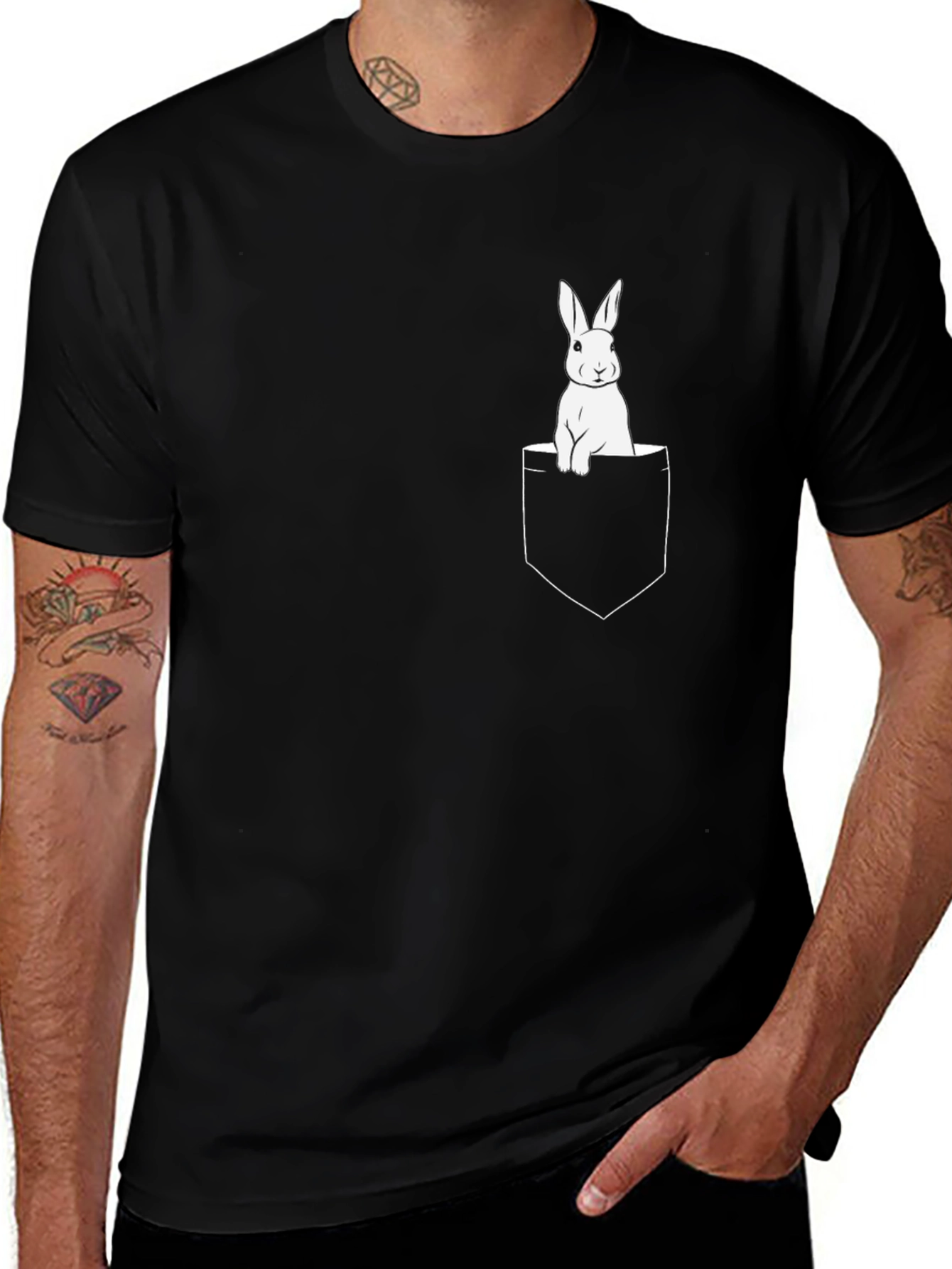 Pocket Bunny Black T-Shirt