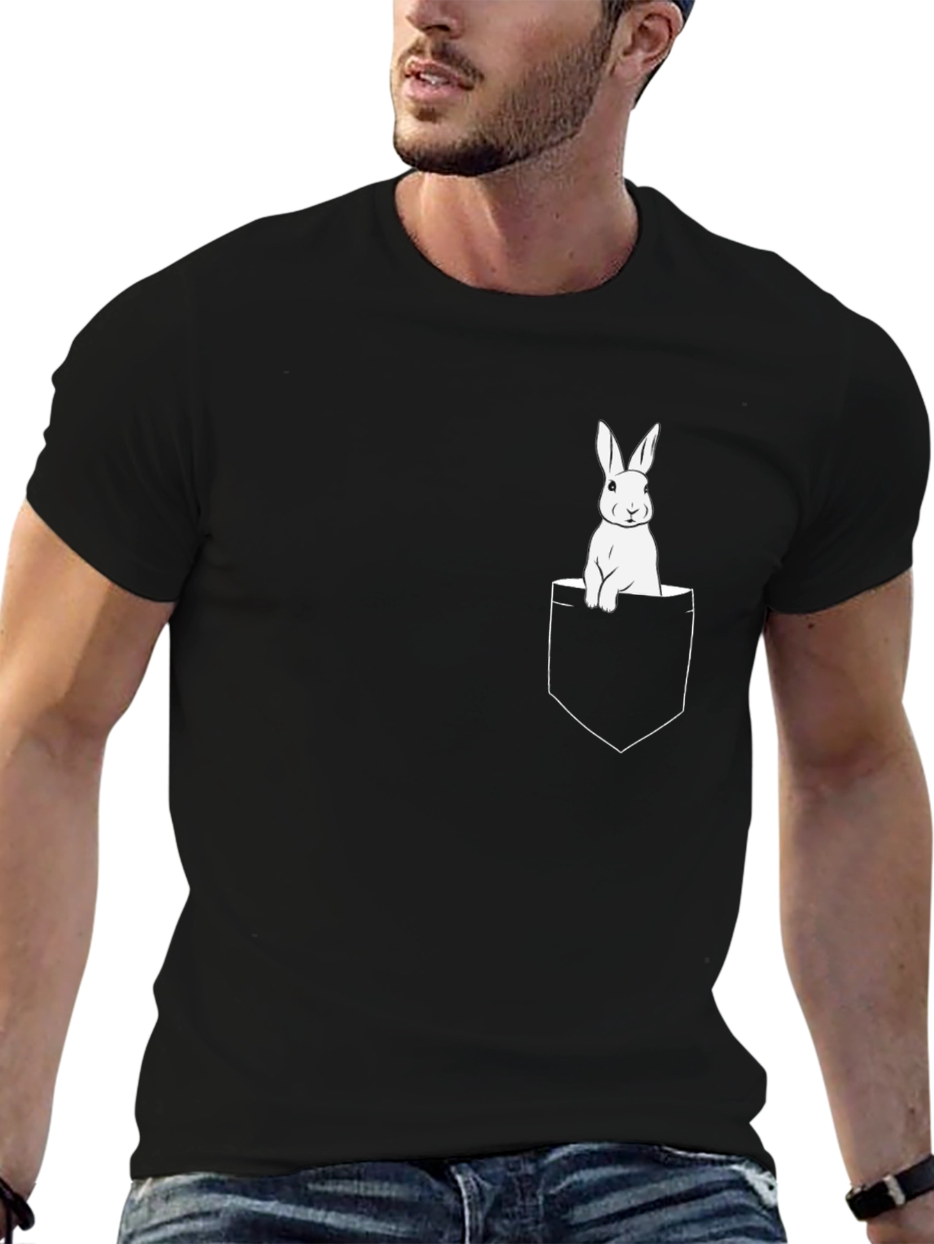 Pocket Bunny Black T-Shirt
