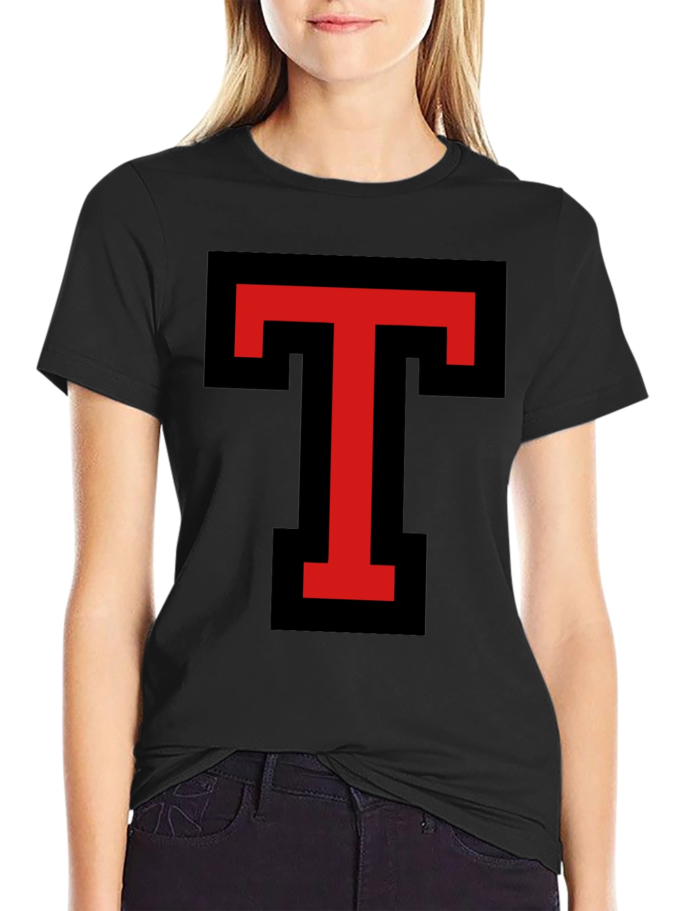Bold Red T Graphic Black T-Shirt