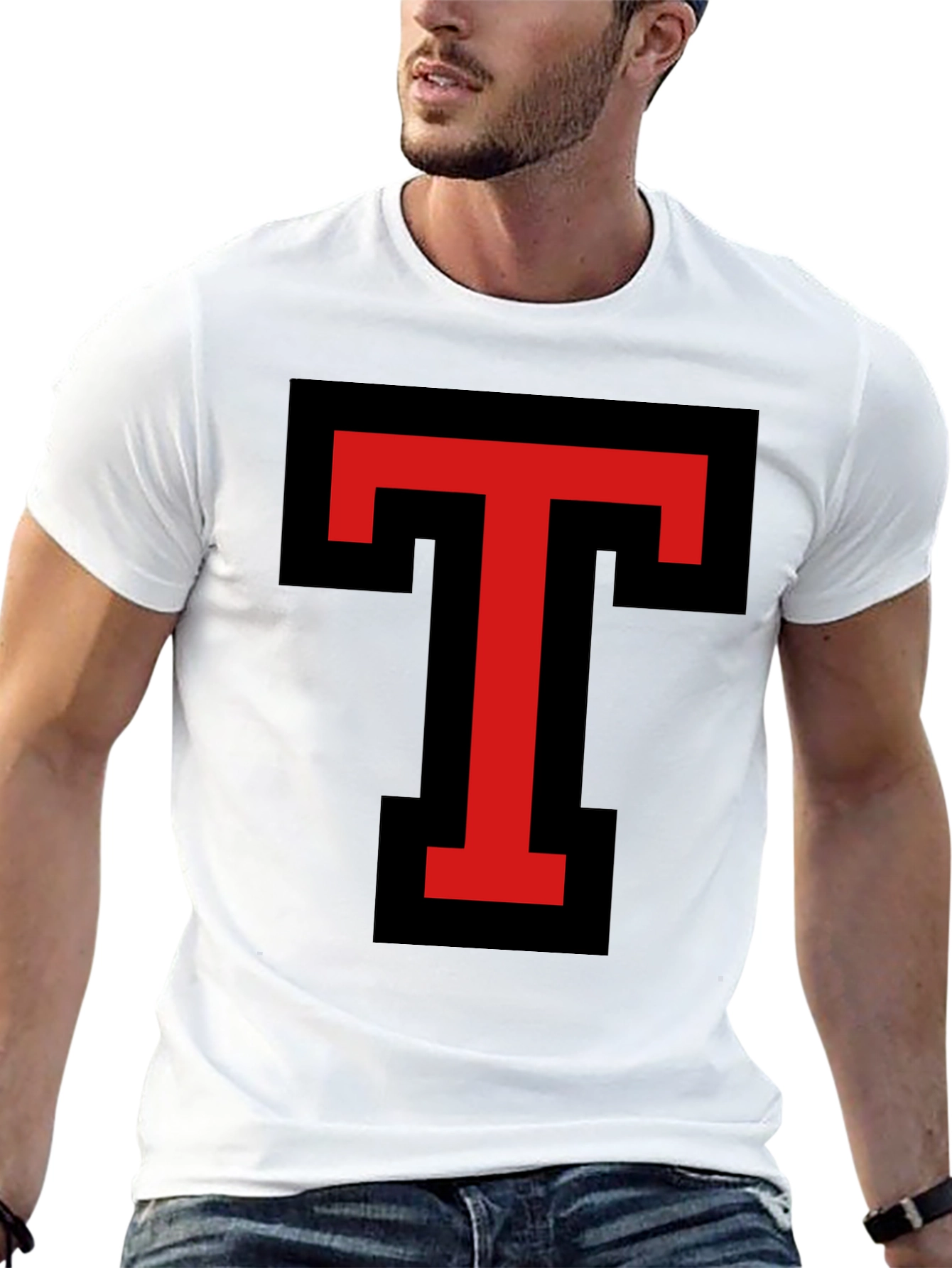 Bold Red T Graphic Black T-Shirt