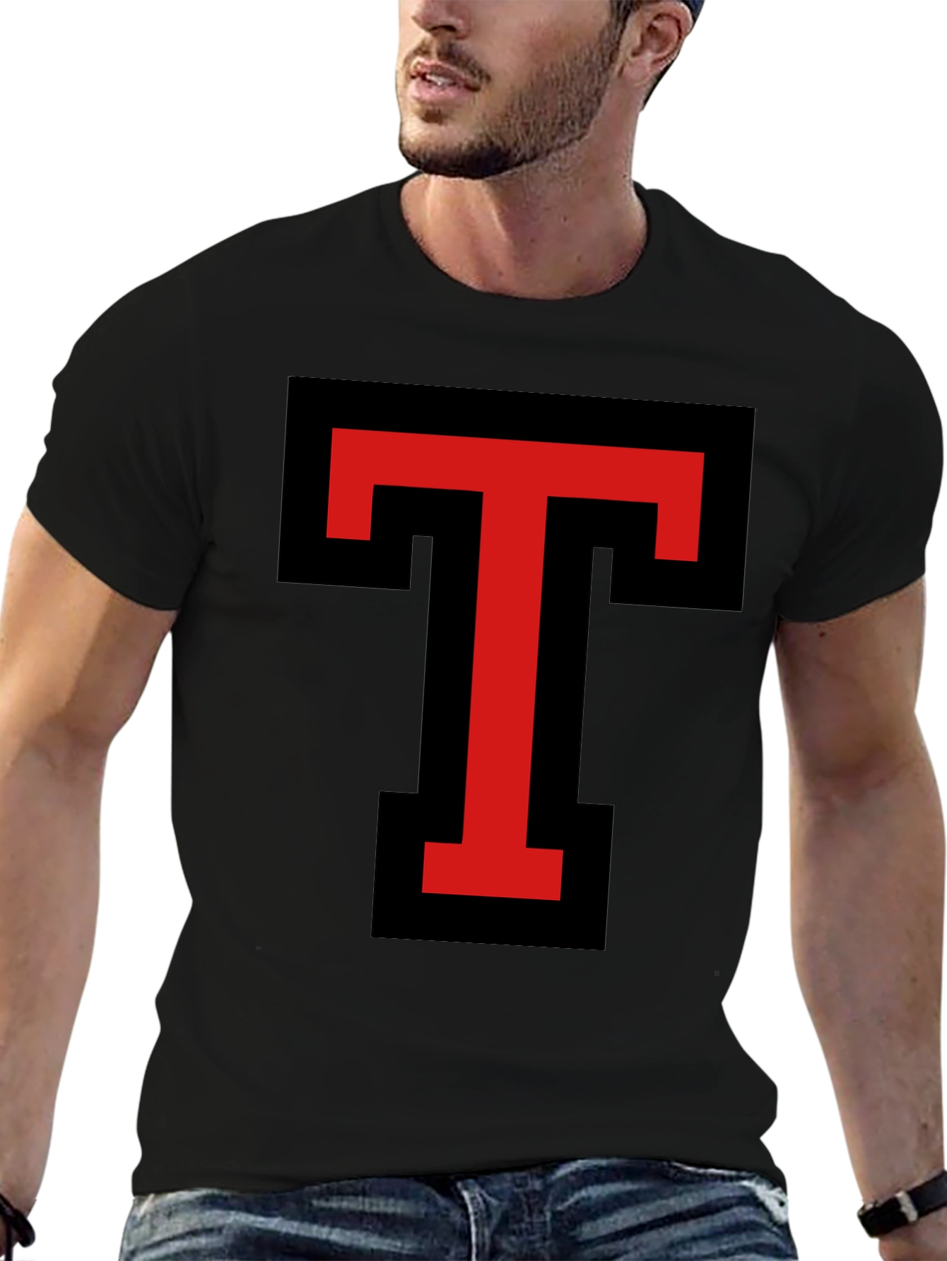 Bold Red T Graphic Black T-Shirt