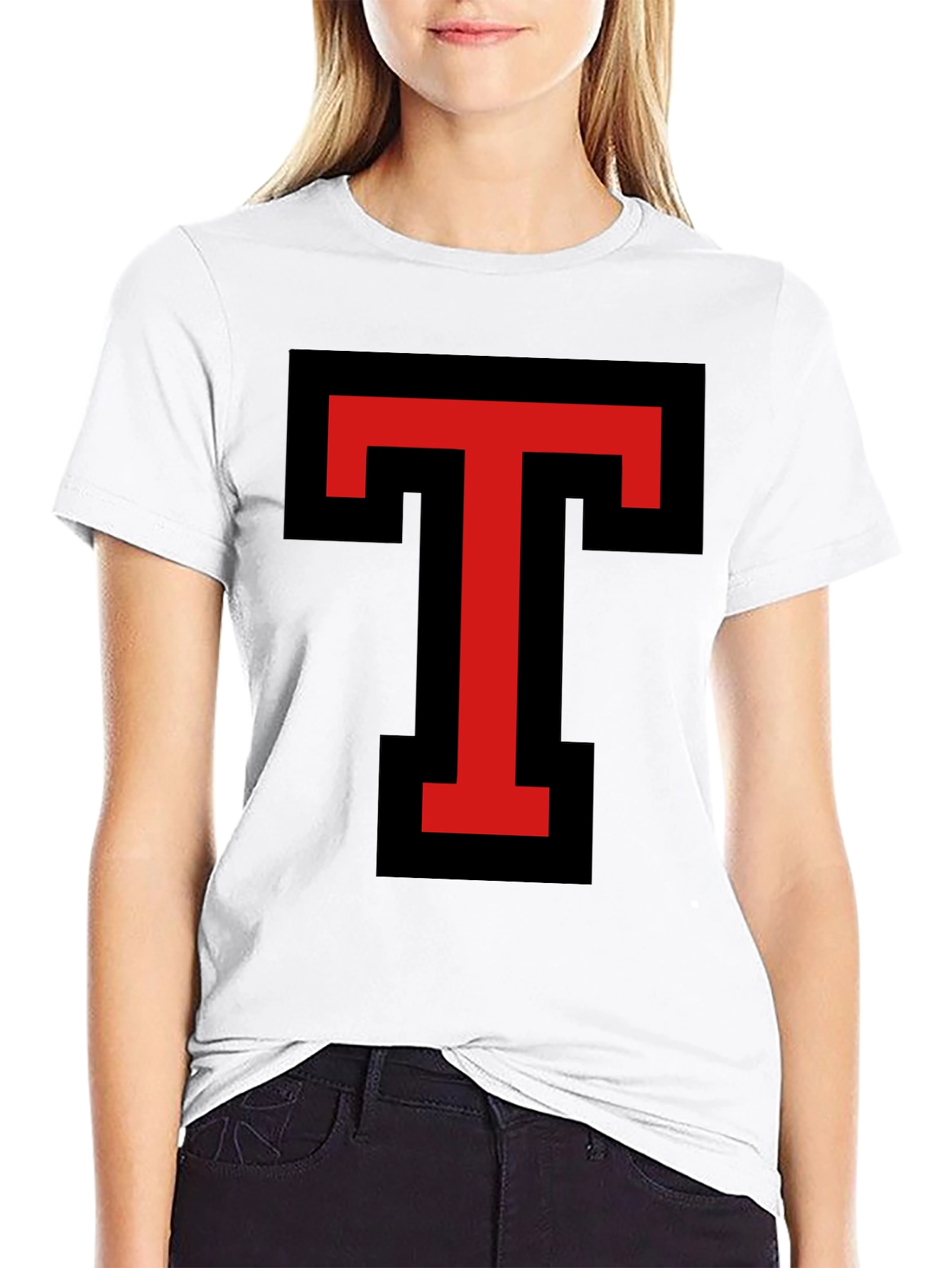 Bold Red T Graphic Black T-Shirt