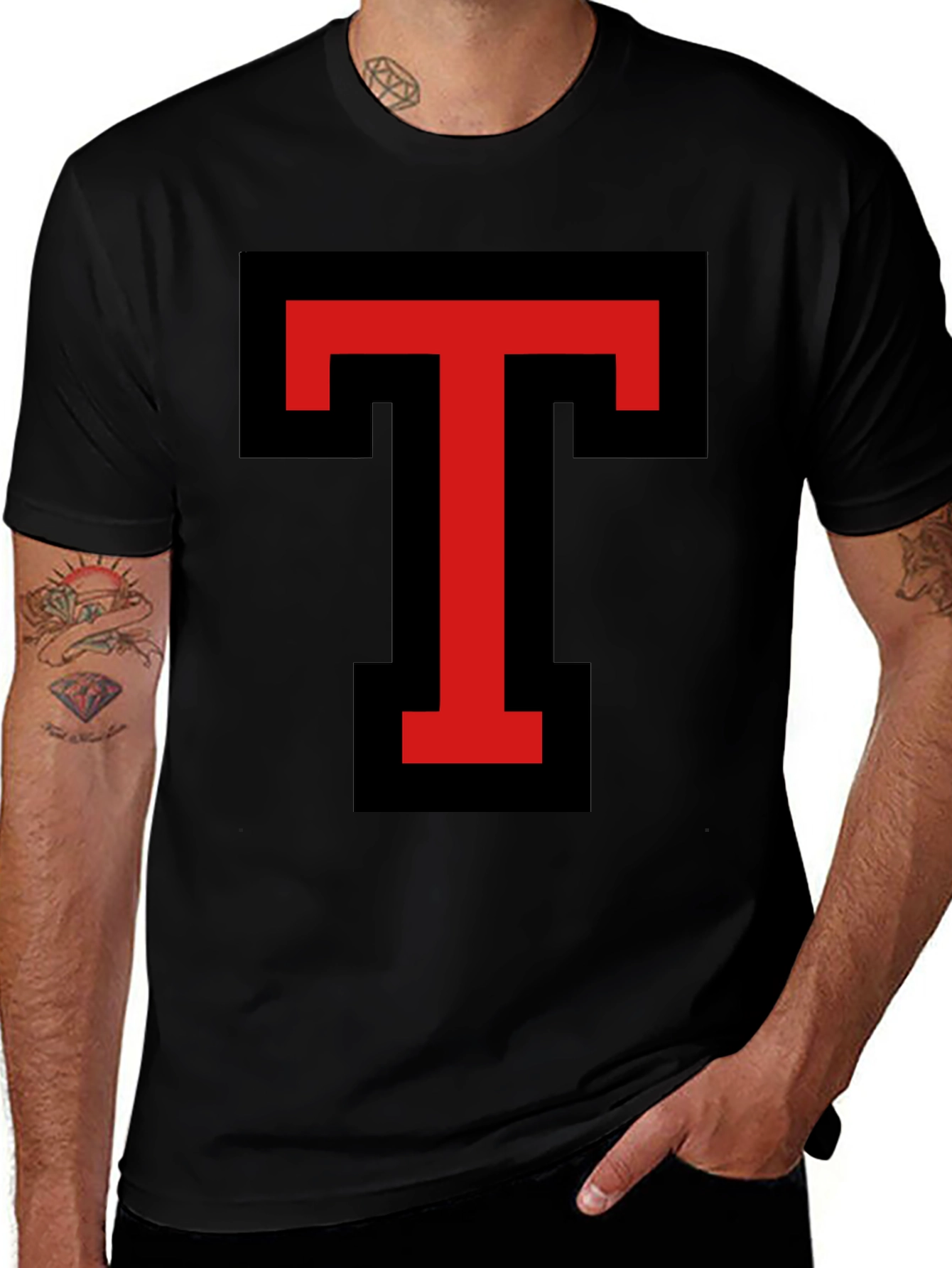 Bold Red T Graphic Black T-Shirt