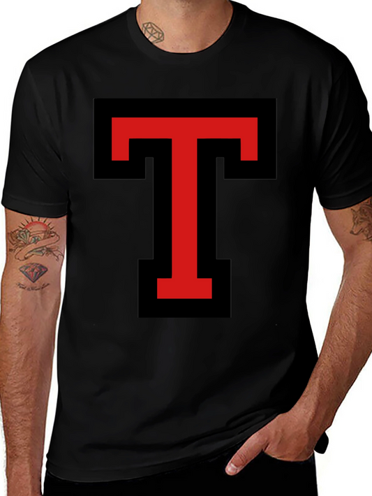 Bold Red T Graphic Black T-Shirt