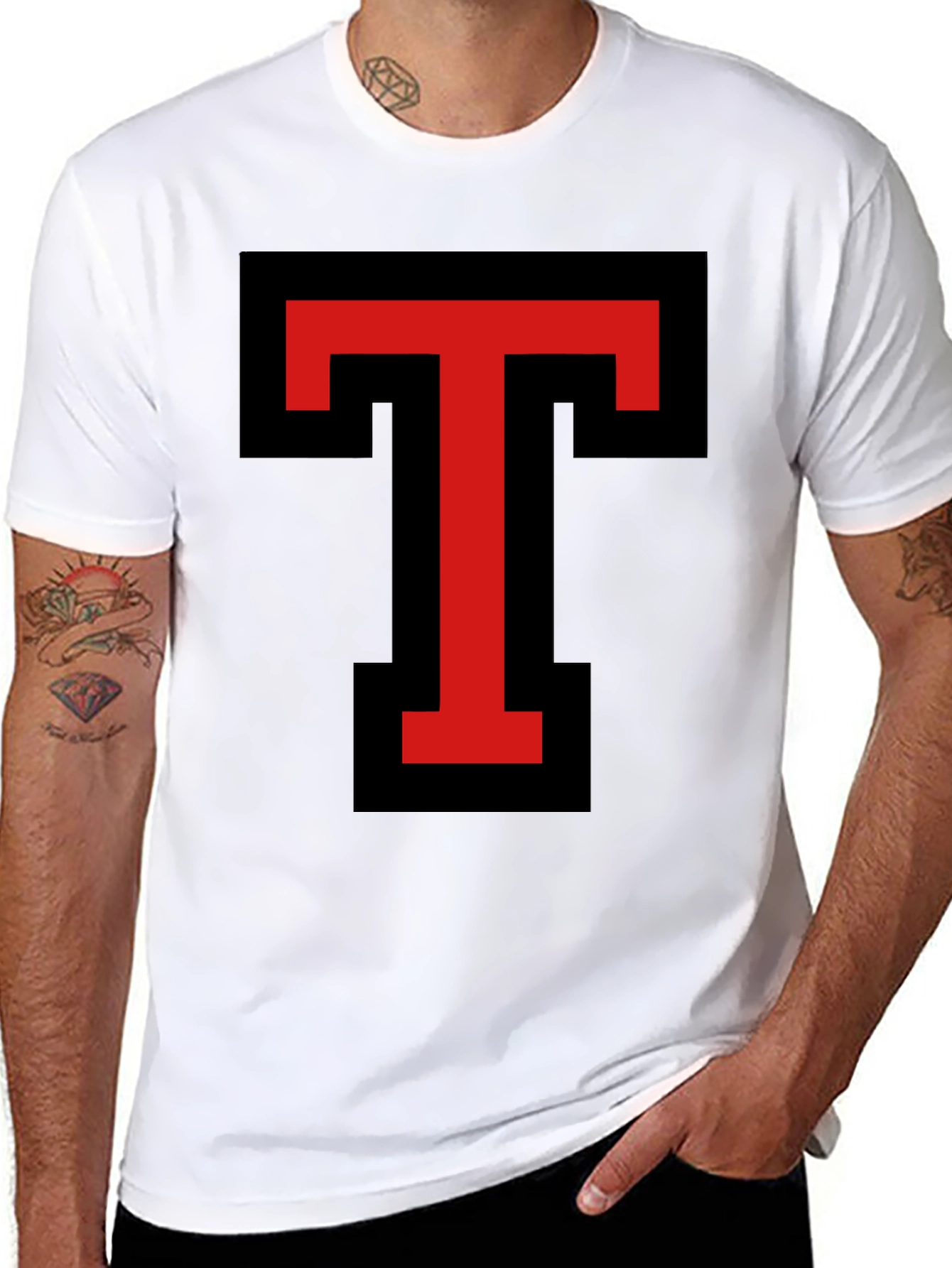 Bold Red T Graphic Black T-Shirt