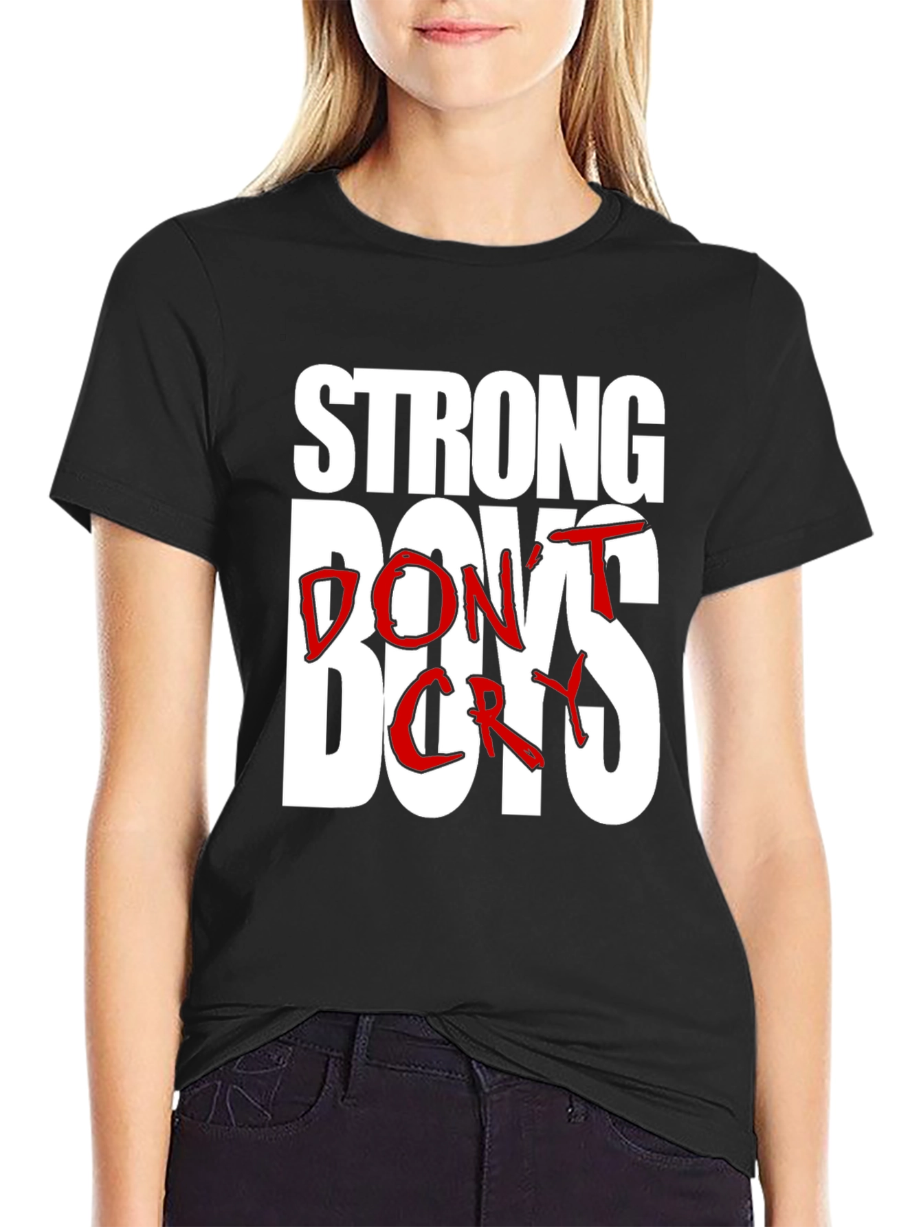 Strong Boys Dont Cry Graphic Tee - Black