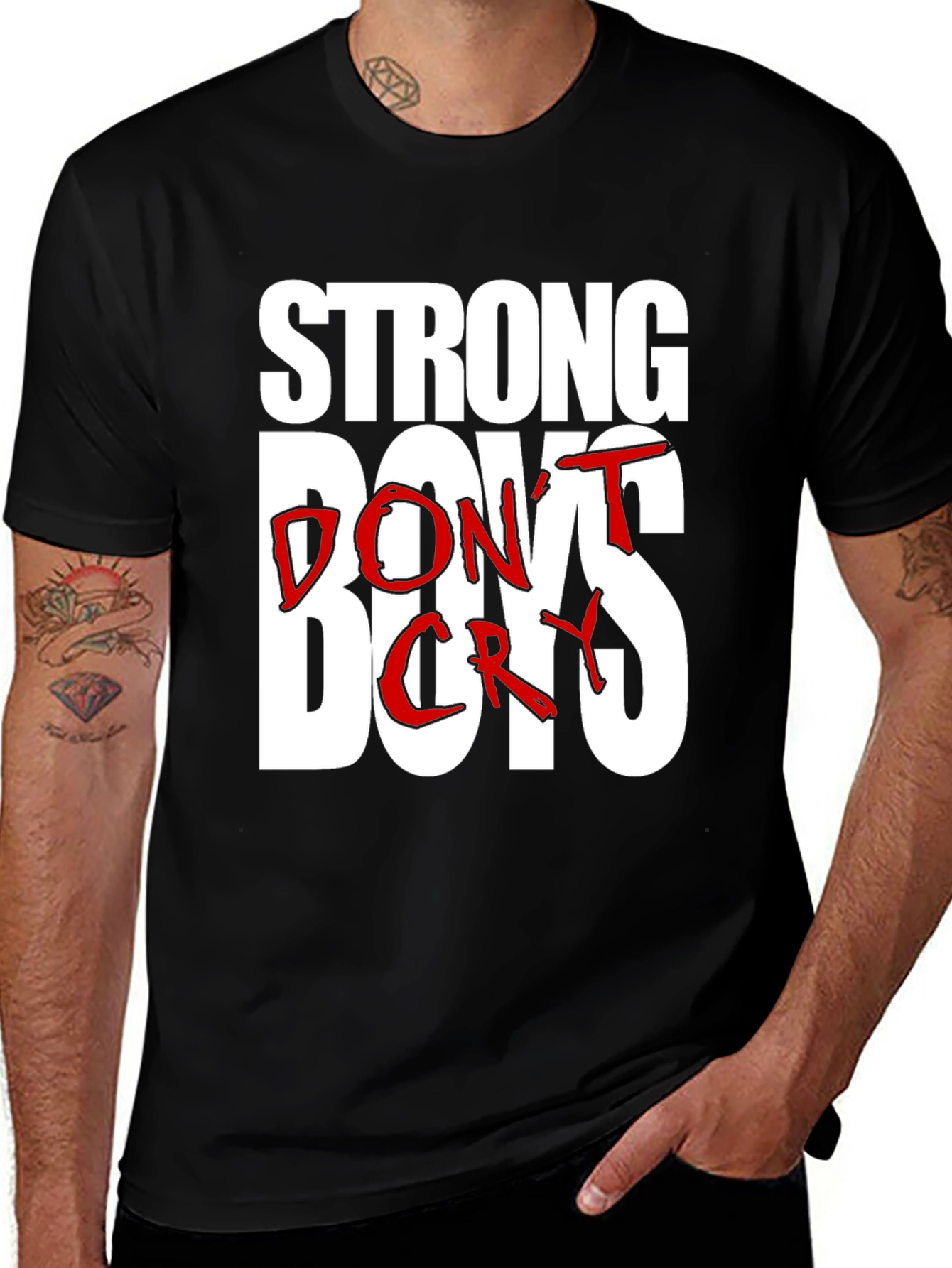 Strong Boys Dont Cry Graphic Tee - Black
