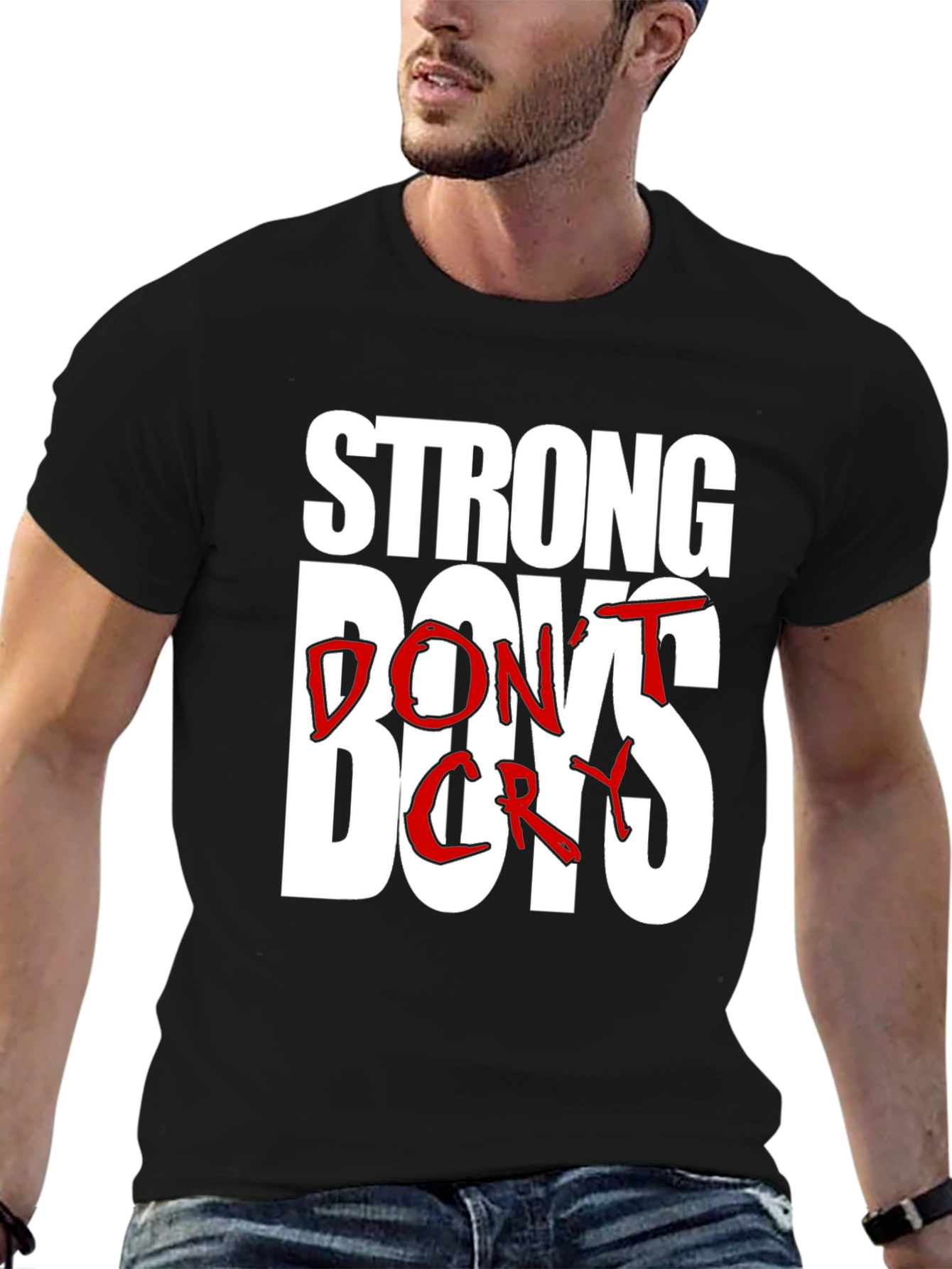 Strong Boys Dont Cry Graphic Tee - Black