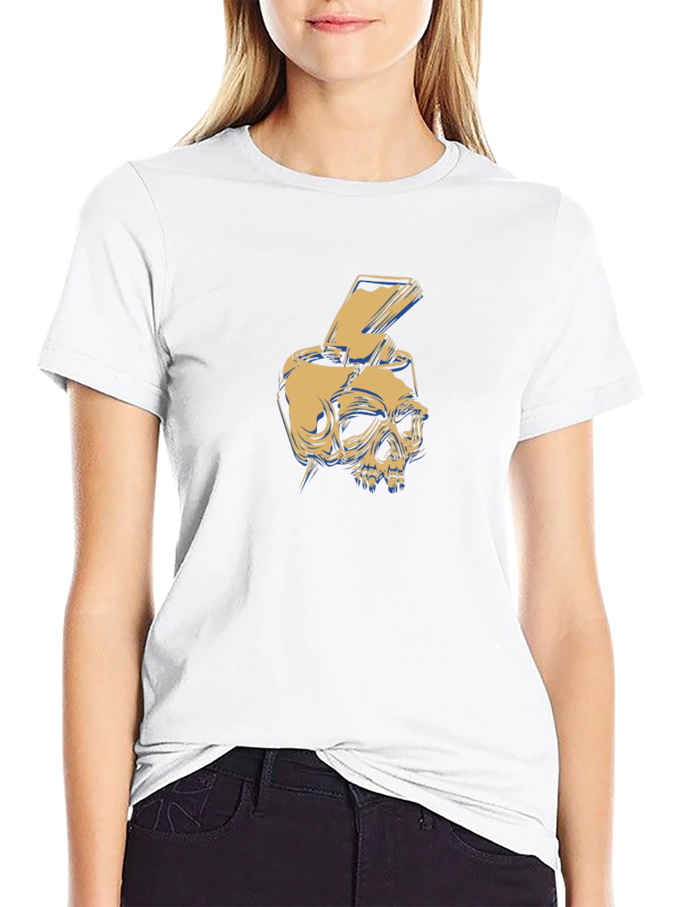 Skull Lightning Bolt Graphic Tee - Black