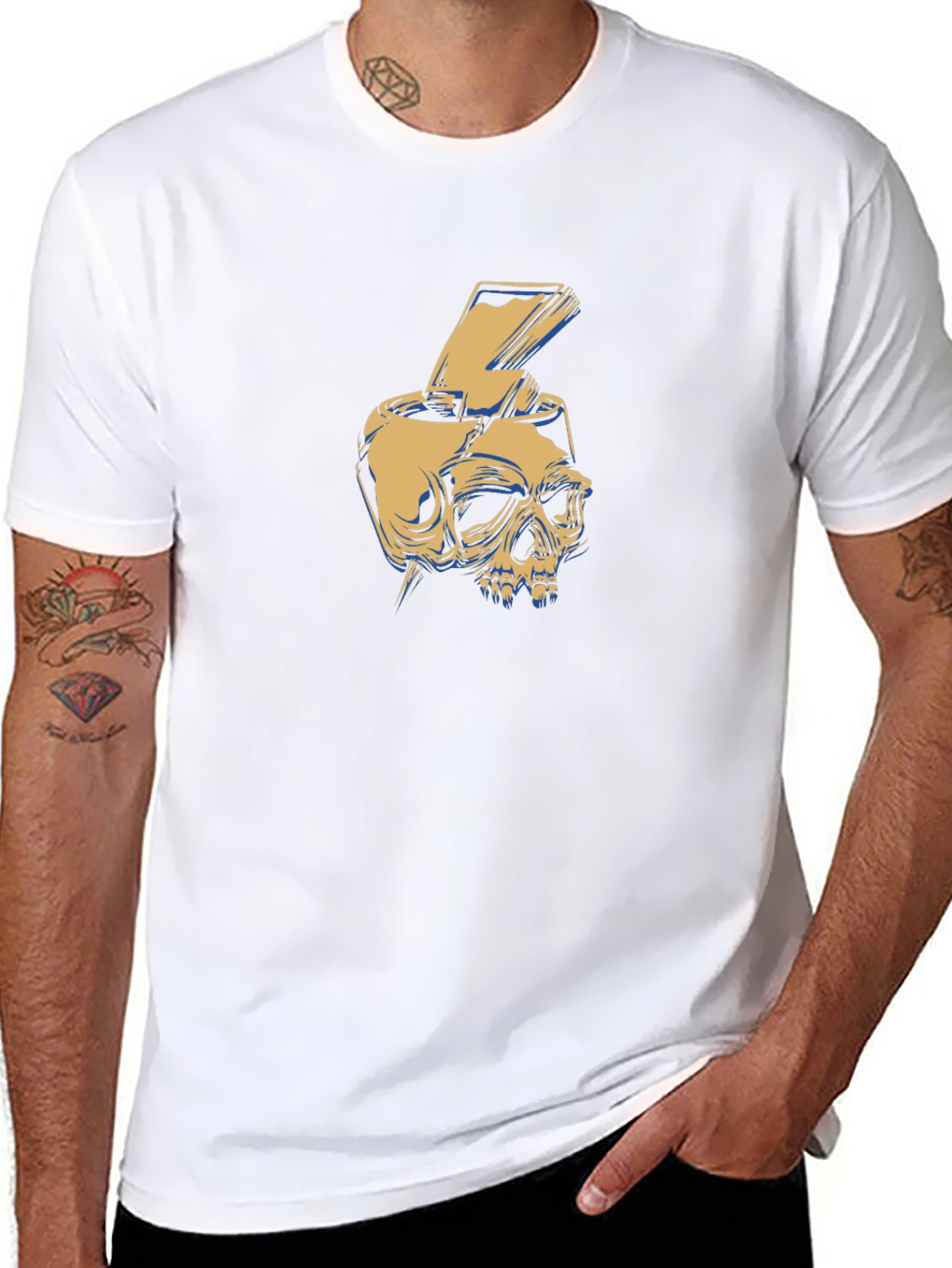 Skull Lightning Bolt Graphic Tee - Black