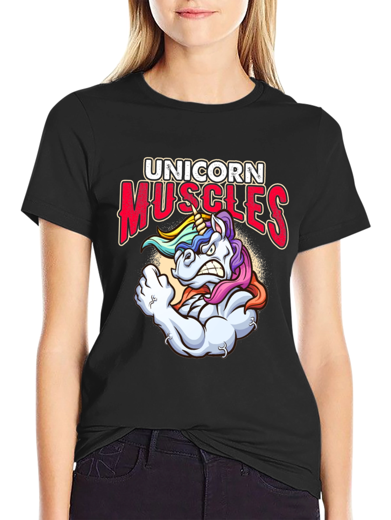 Unicorn Muscles Graphic T-Shirt - Black