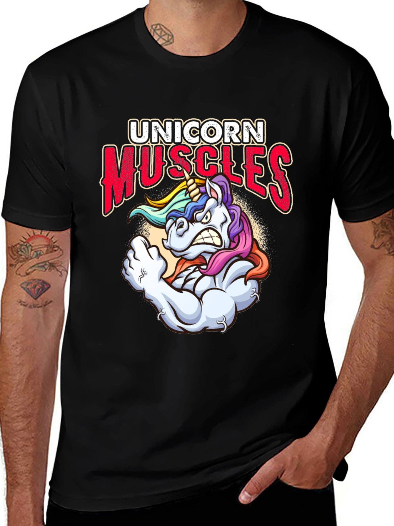 Unicorn Muscles Graphic T-Shirt - Black