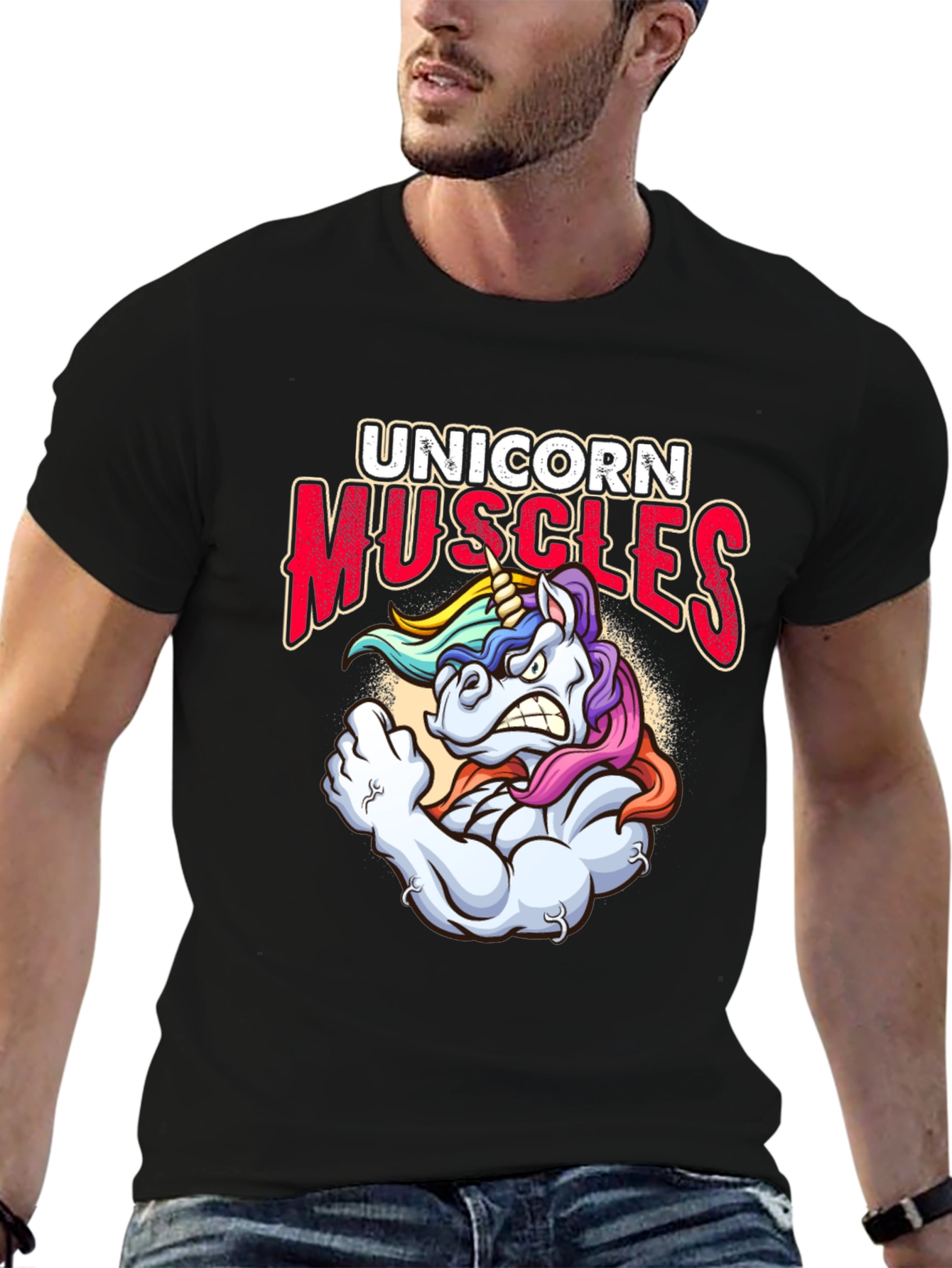 Unicorn Muscles Graphic T-Shirt - Black