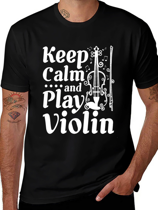 Keep Calm and Play Violin Black T-Shirt