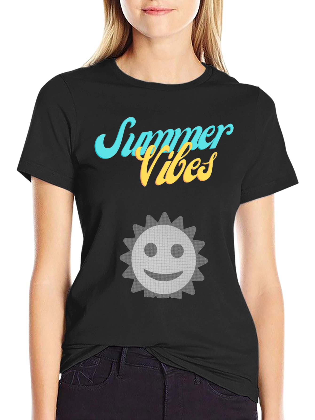 Summer Vibes T-Shirt with Smiley Sun Graphic
