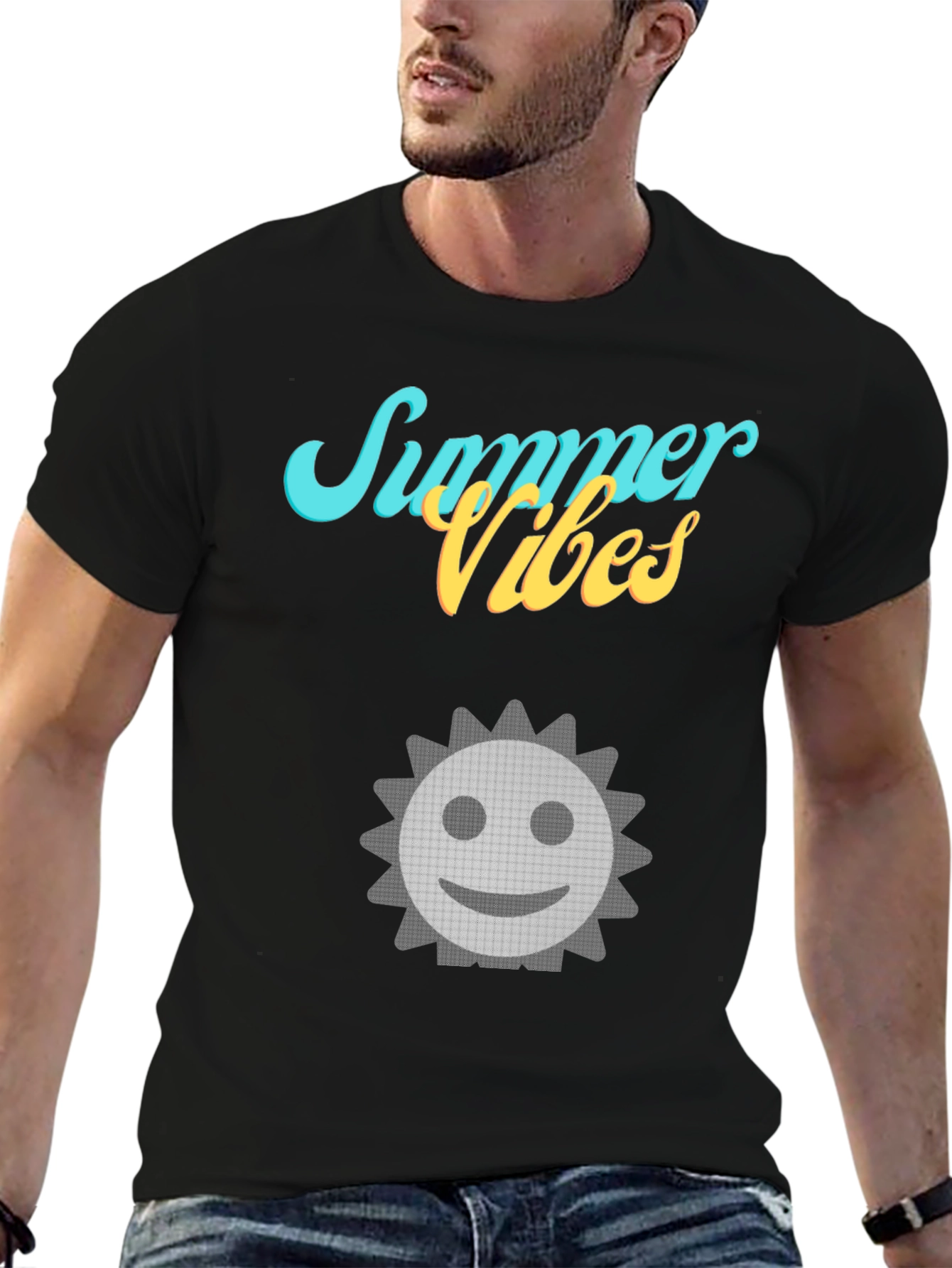 Summer Vibes T-Shirt with Smiley Sun Graphic