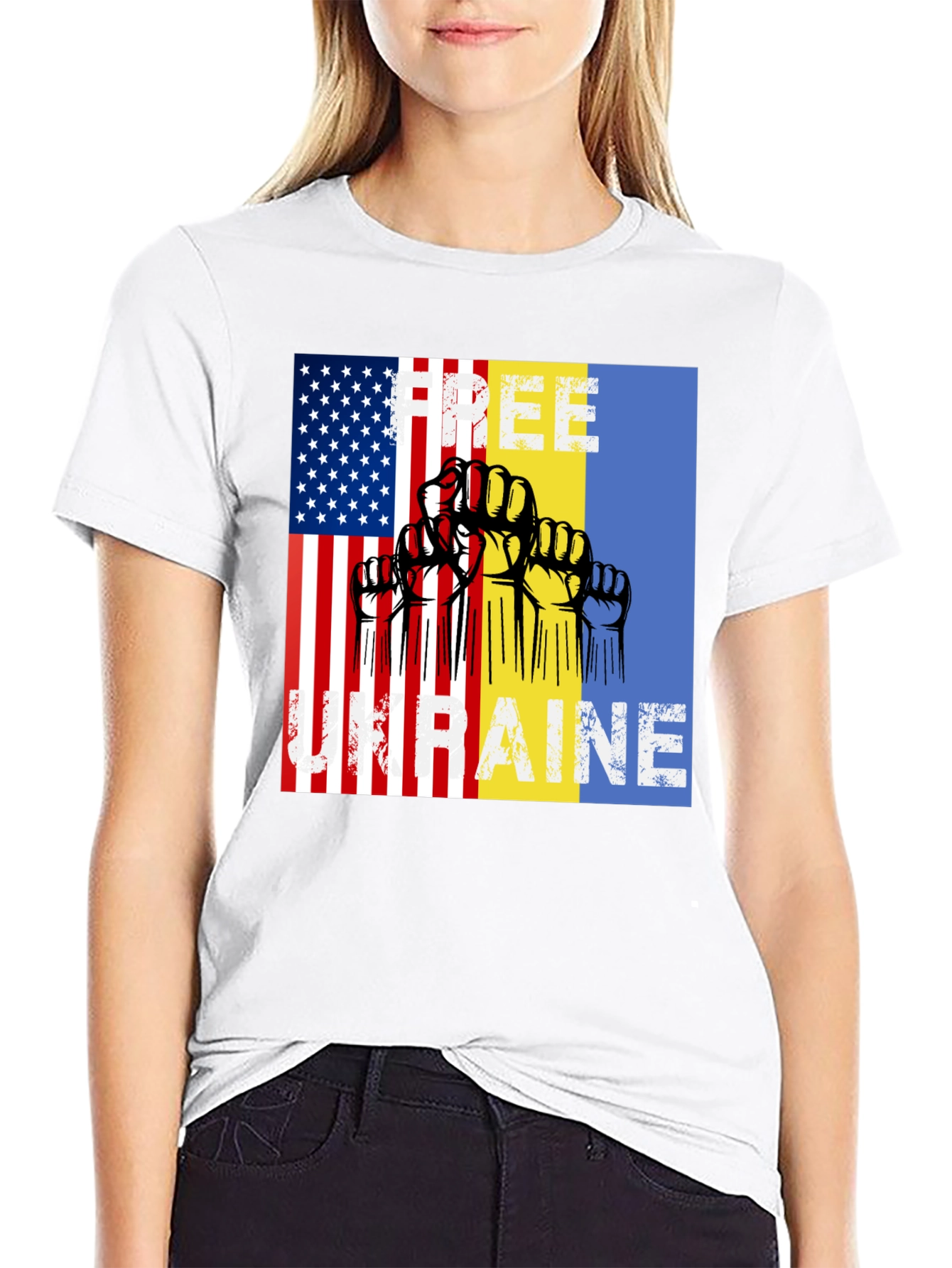 Free Ukraine T-Shirt USA & Ukrainian Flag