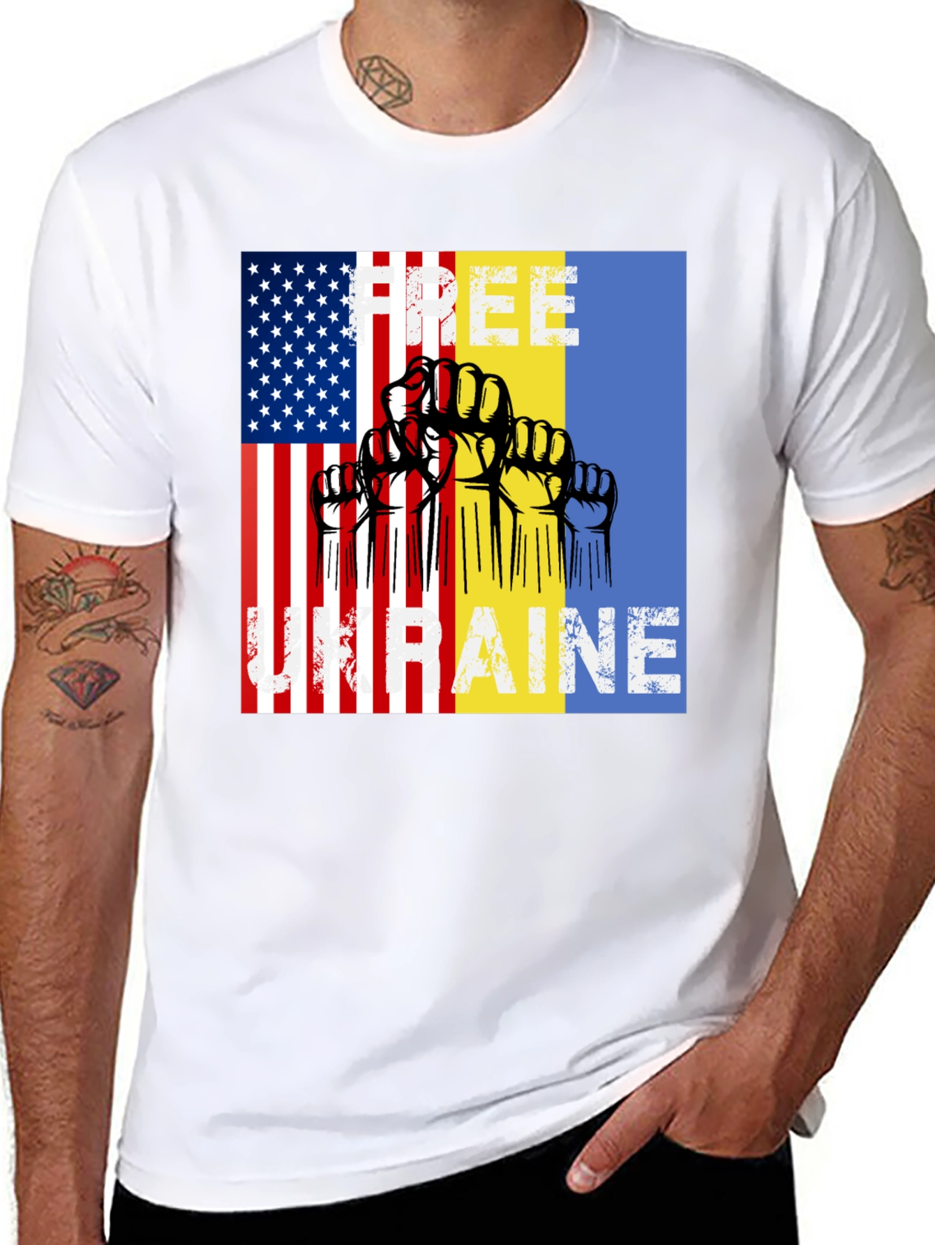 Free Ukraine T-Shirt USA & Ukrainian Flag